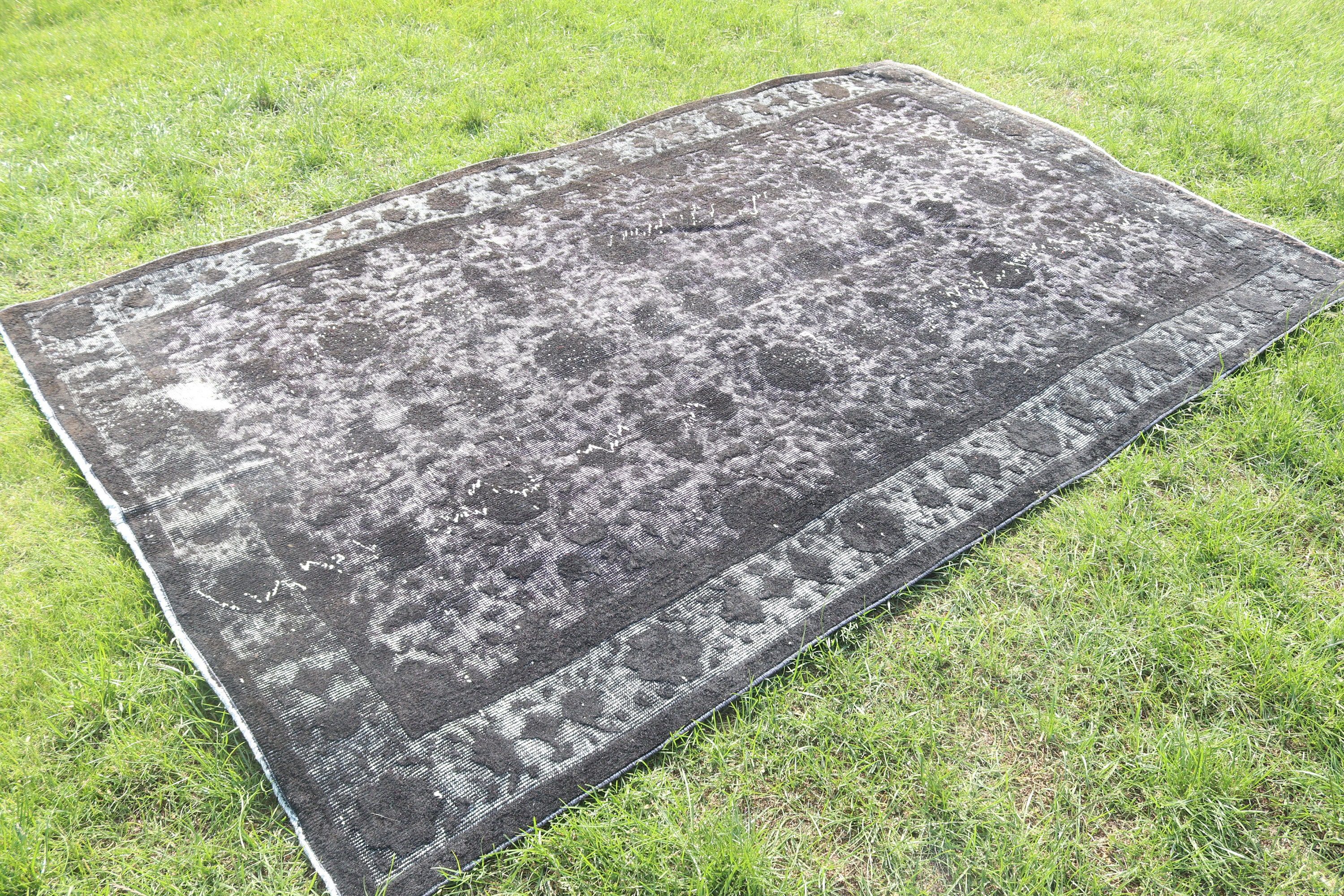 Vintage Rugs, Black Floor Rug, Turkish Rugs, Large Vintage Rug, Geometric Rugs, 5.3x8.7 ft Large Rugs, Dining Room Rugs, Flatweave Rugs