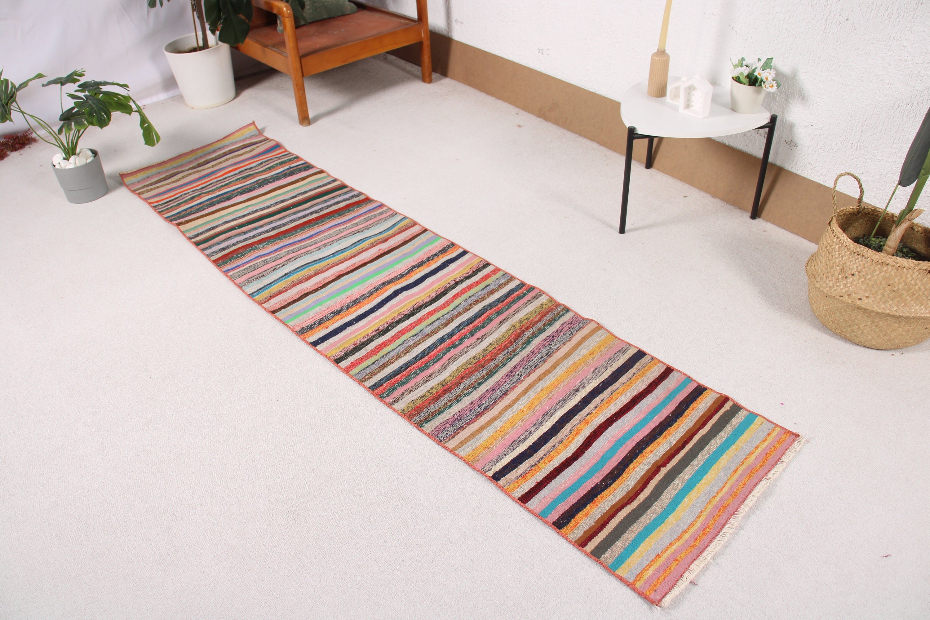 Turkish Rug, Kilim, Luxury Rugs, Statement Rugs, Rainbow Floor Rug, Long Runner Rugs, Kitchen Rug, Vintage Rug, 1.9x7.8 ft Runner Rugs