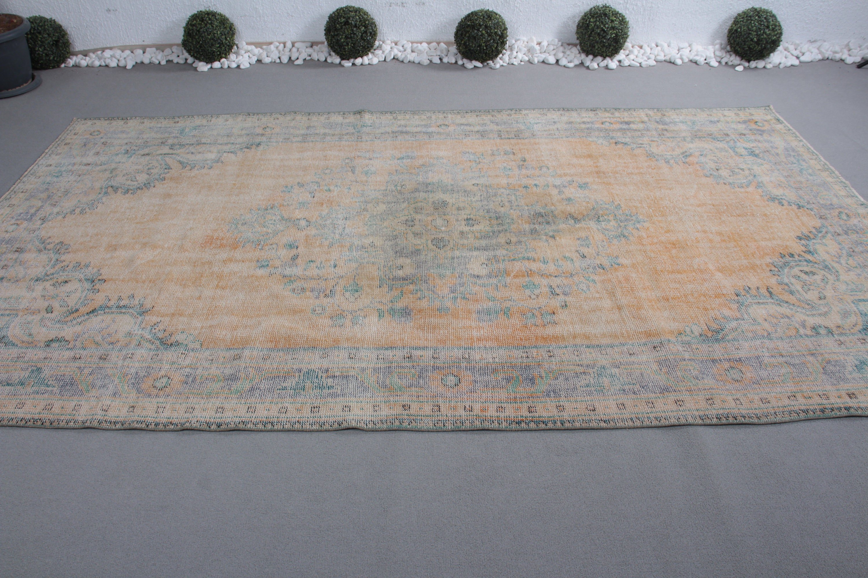 Orange Oriental Rugs, 6.1x10.4 ft Large Rugs, Vintage Rugs, Large Oushak Rugs, Floor Rugs, Salon Rug, Turkish Rugs, Handwoven Rugs