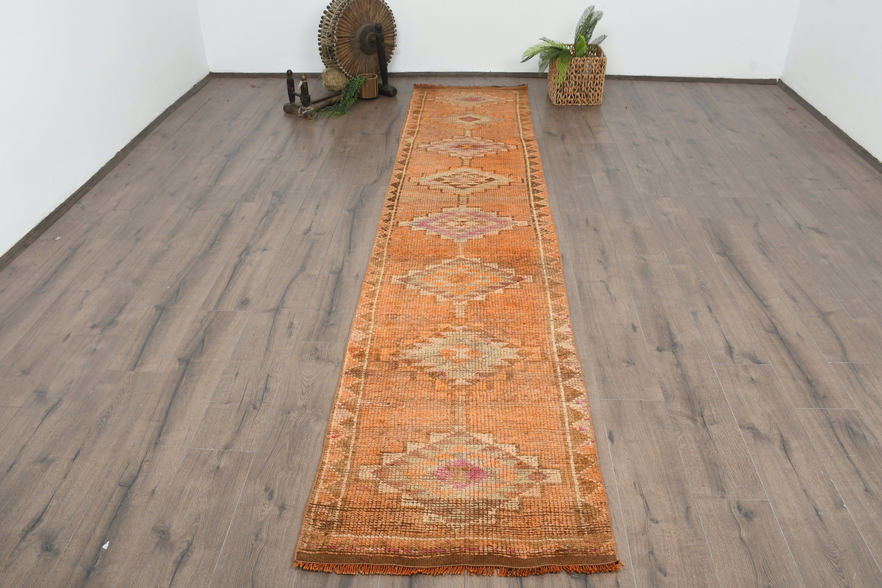 Bedroom Rug, Home Decor Rugs, Retro Rug, Kitchen Rugs, Vintage Rug, 2.5x11.5 ft Runner Rug, Rugs for Kitchen, Turkish Rug, Orange Wool Rug