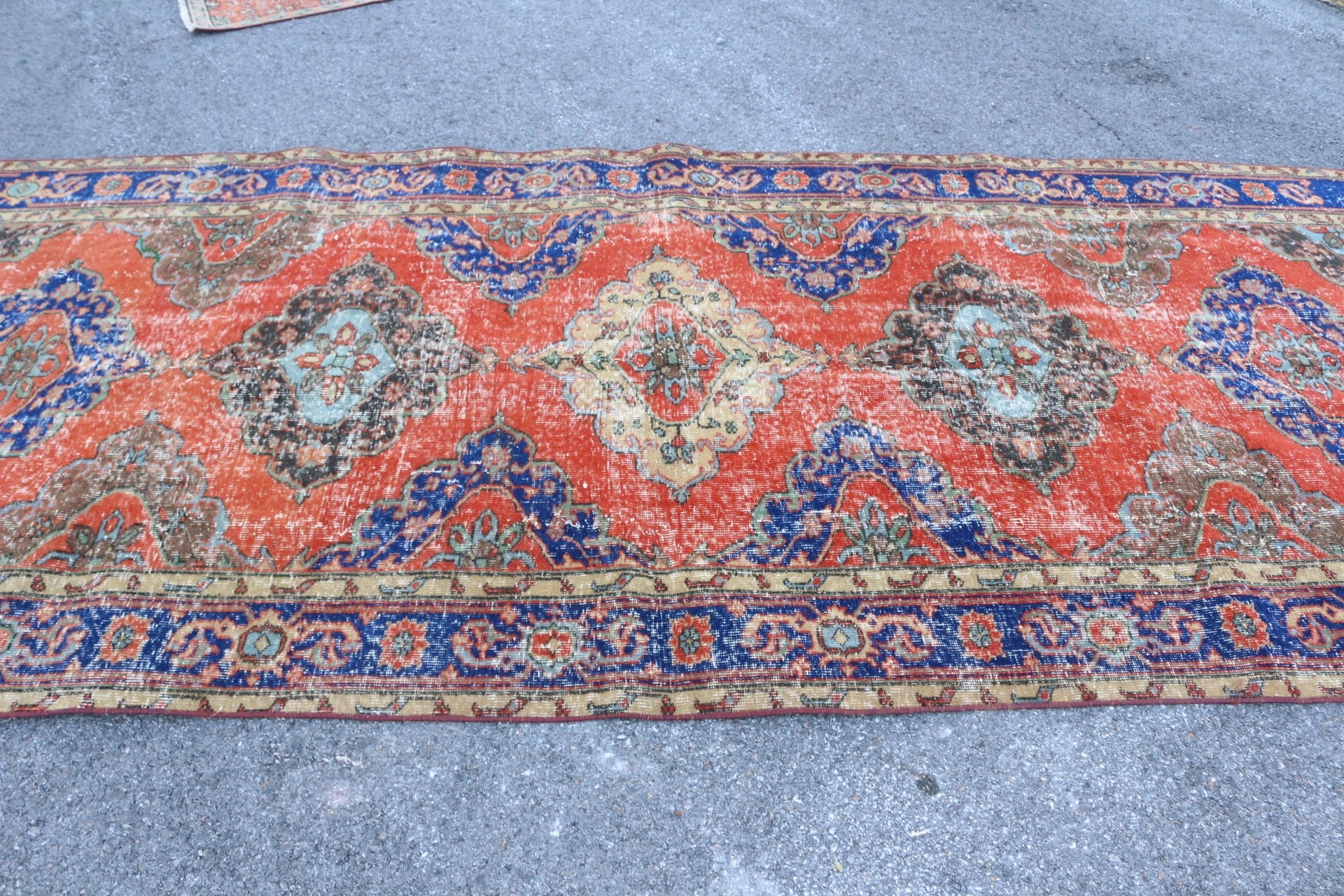 Vintage Rug, Home Decor Rug, Red Kitchen Rugs, Pastel Rugs, Oriental Rugs, 4.7x11.4 ft Large Rug, Living Room Rug, Salon Rug, Turkish Rugs