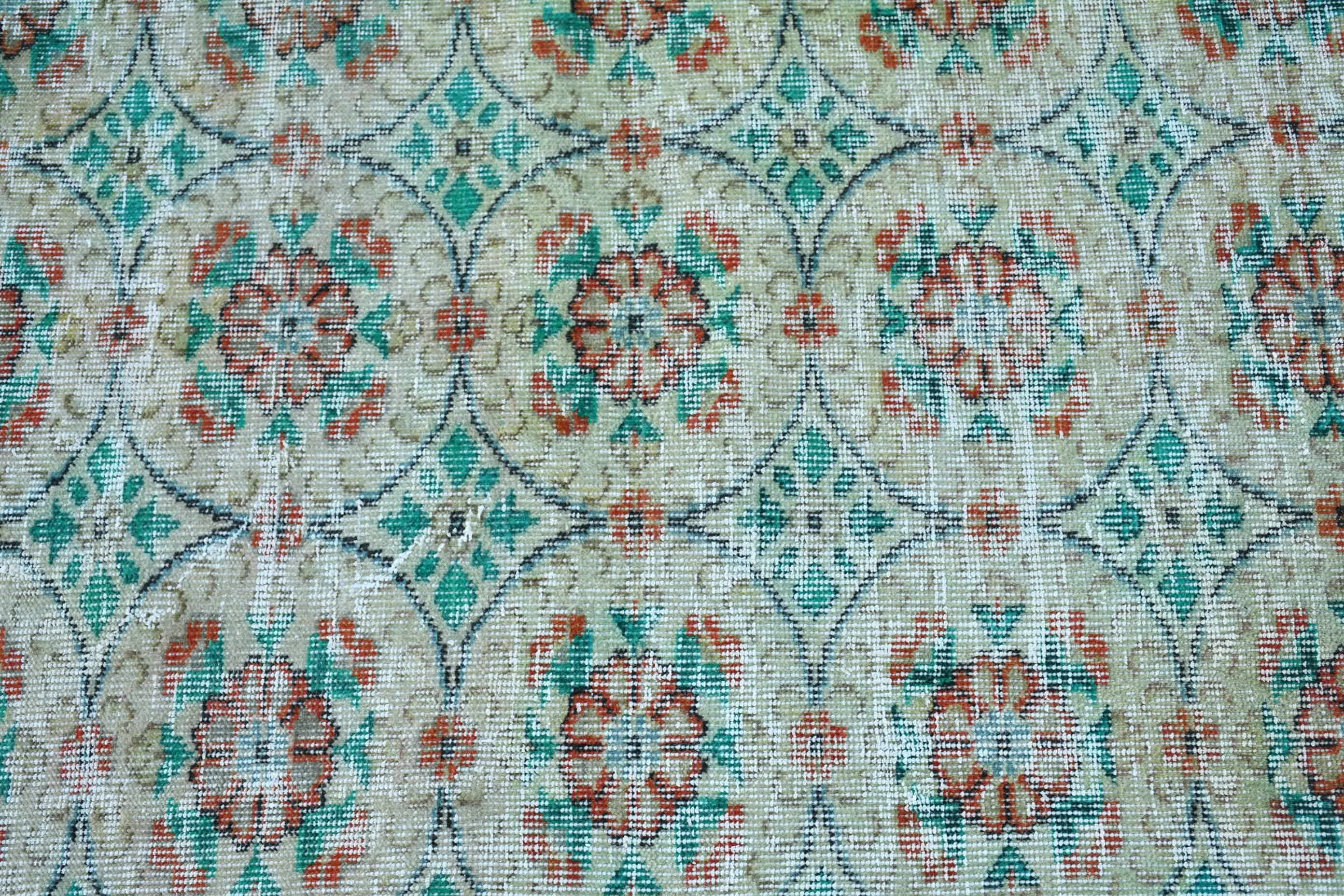 2.4x7.9 ft Runner Rug, Green Wool Rug, Turkish Rugs, Vintage Rug, Corridor Rug, Home Decor Rug, Rugs for Runner, Handmade Rug, Antique Rug