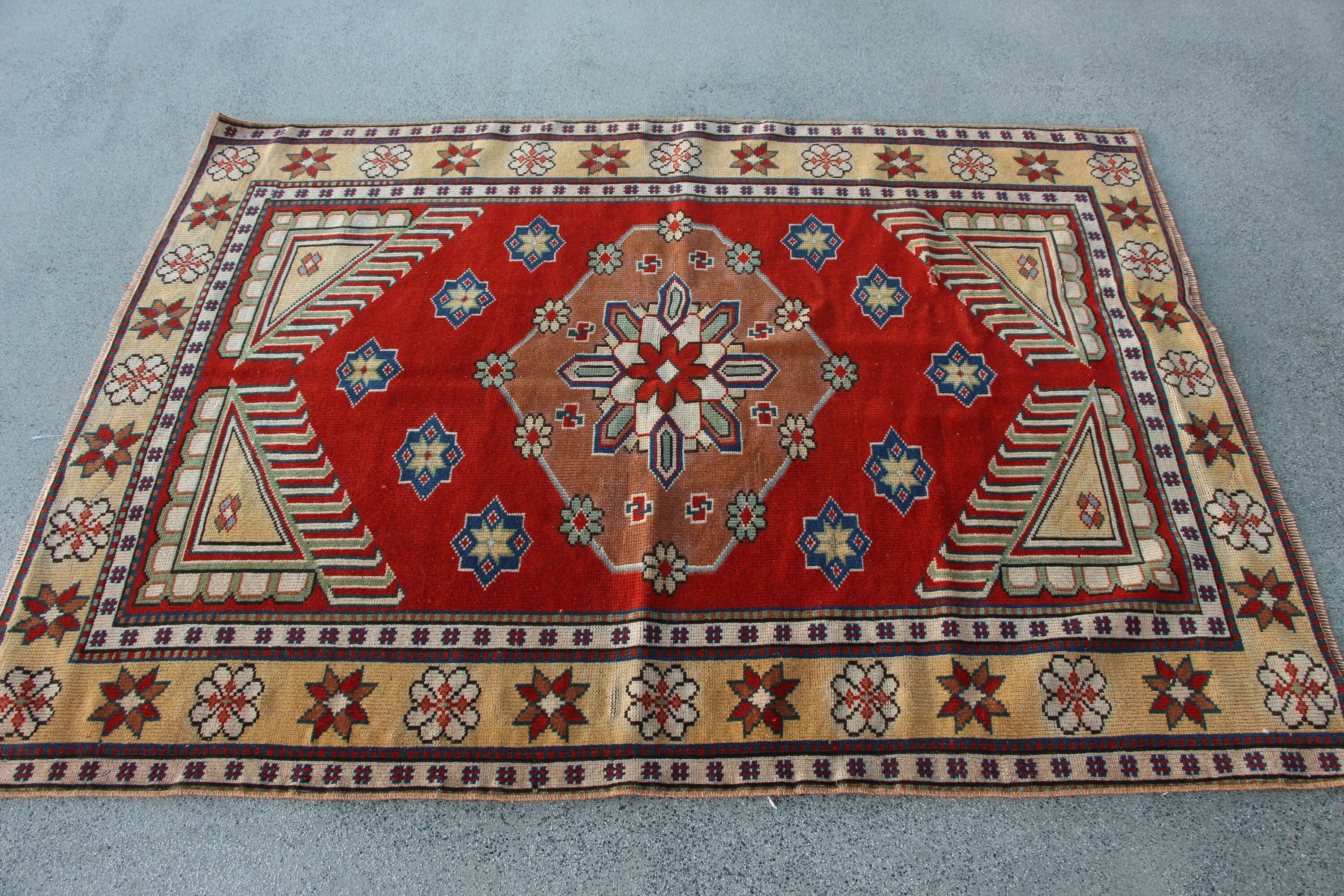 Vintage Rug, Tribal Rug, Indoor Rug, Red Home Decor Rugs, Turkish Rugs, Rugs for Kitchen, Bedroom Rugs, 4.3x5.7 ft Area Rug