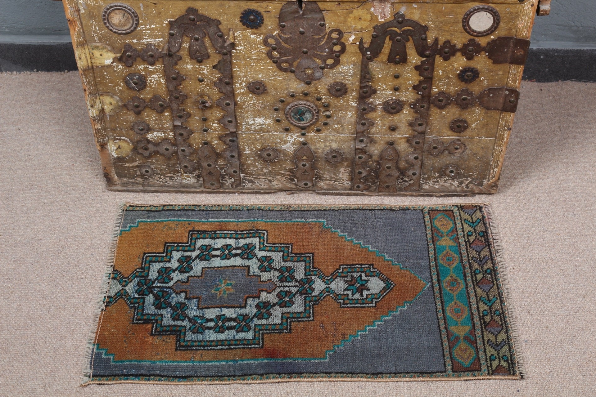 Türk Halısı, Oryantal Halılar, Turuncu 1.3x2.4 ft Küçük Halı, Organik Halı, Giriş Halıları, Vintage Halılar, Banyo Halısı, Antika Halı