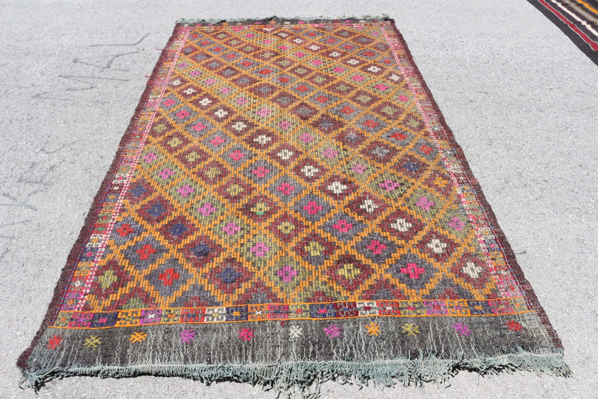 Turuncu Ev Dekor Halısı, Yün Halısı, Kilim, Yemek Odası Halısı, Oushak Halıları, 5.6x10 ft Büyük Halı, Oturma Odası Halısı, Vintage Halı, Türk Halısı