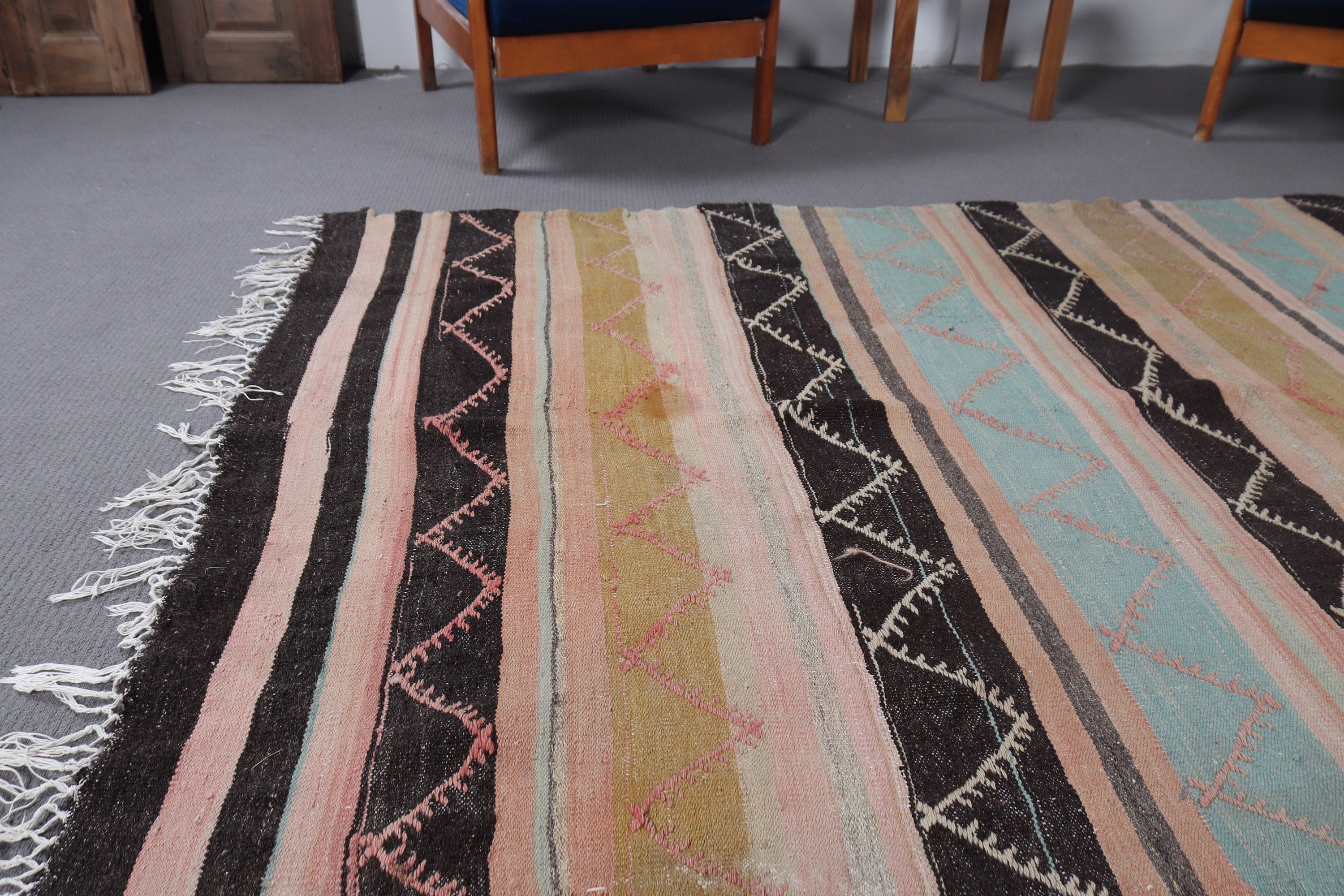 Büyük Oushak Halı, Salon Halısı, Türk Halıları, Modern Halı, Bej Yer Halıları, 5.1x10.5 ft Büyük Halılar, Vintage Halı, Geometrik Halı, Kilim