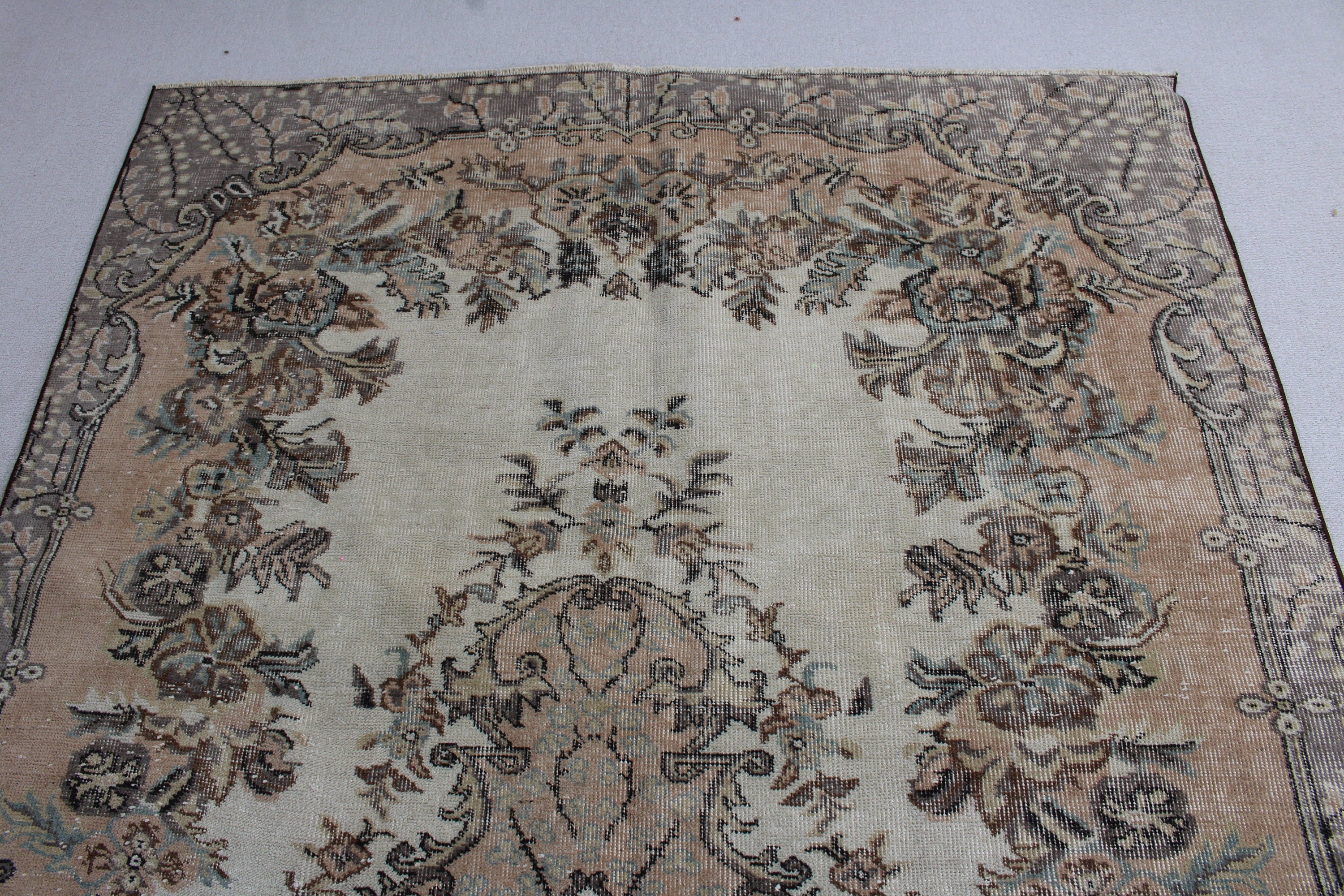 Boho Halı, Büyük Oushak Halı, Harika Halılar, 5,4x9 ft Büyük Halılar, Oturma Odası Halısı, Geometrik Halı, Vintage Halı, Kahverengi Nötr Halılar, Türk Halıları