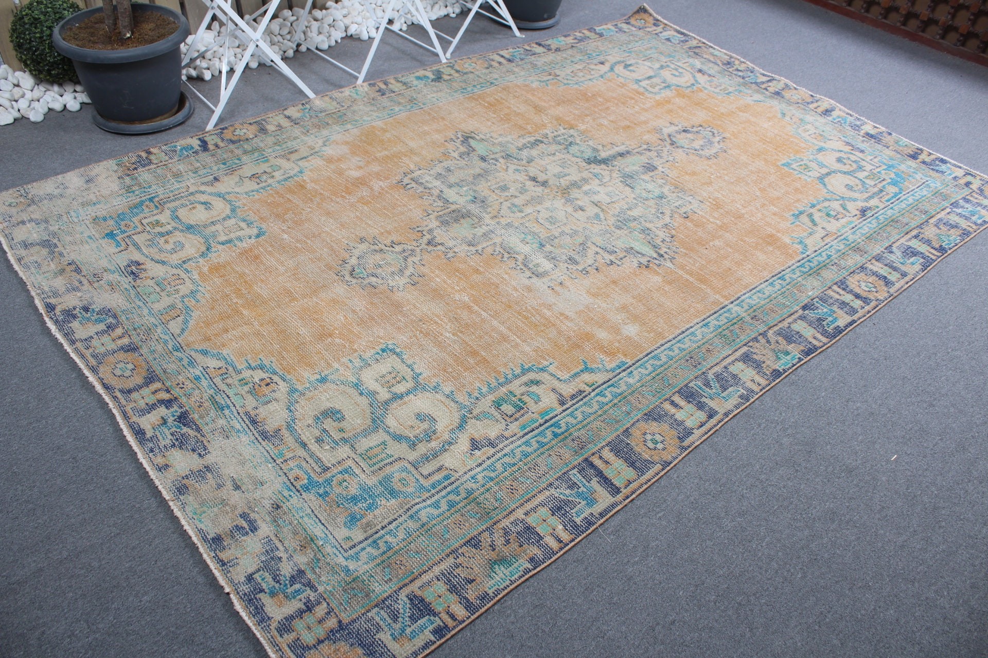 Anatolian Rug, Turkish Rug, Bedroom Rugs, Salon Rugs, Cool Rug, Vintage Rug, Neutral Turkish Rug, 6x9.4 ft Large Rug, Orange Oriental Rugs