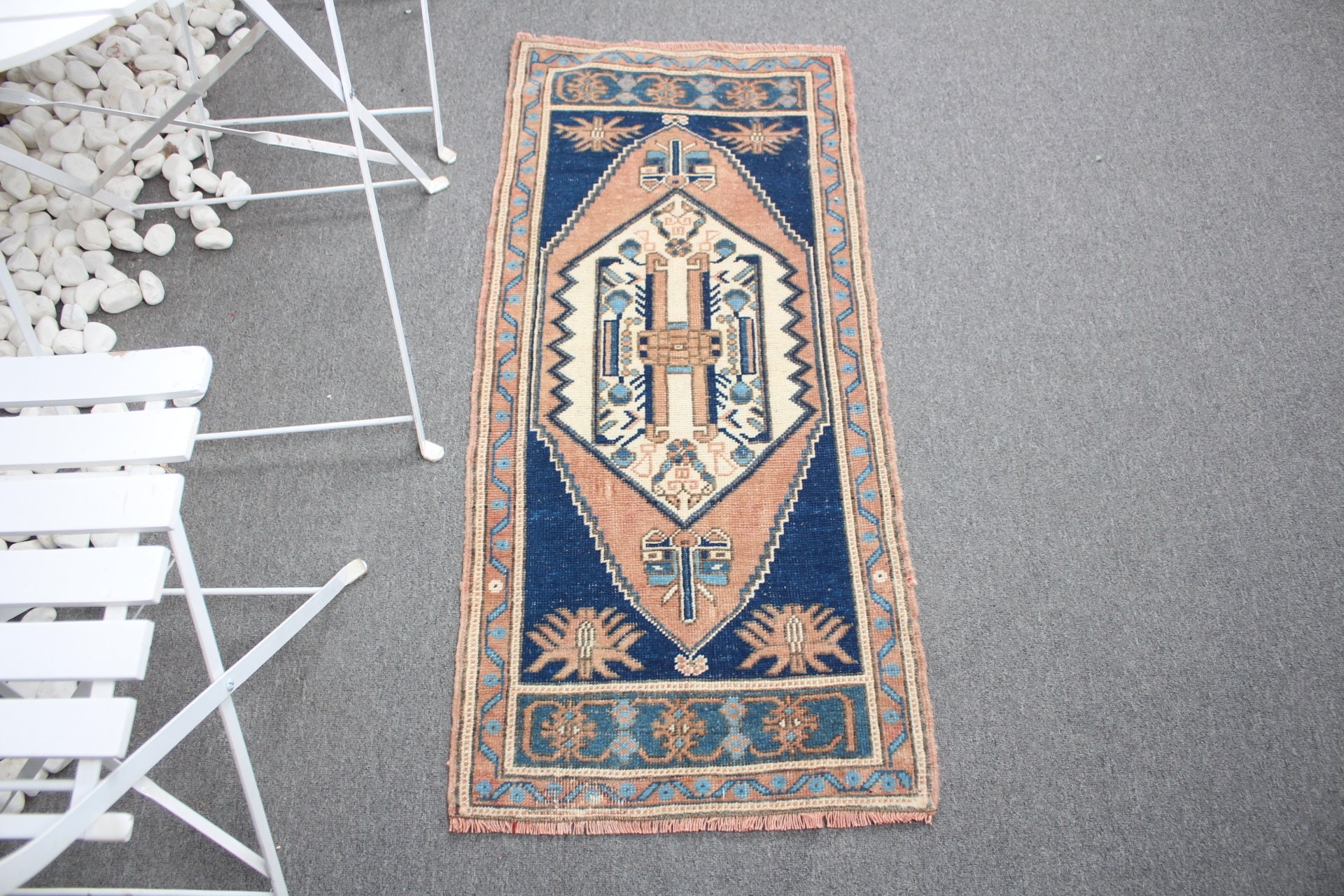 Giriş Halıları, Boho Halısı, Türk Halısı, Turuncu Ev Dekorasyonu Halısı, Vintage Halı, 1.7x3.8 ft Küçük Halı, Oushak Halısı, Ev Dekorasyonu Halıları, Banyo Halısı