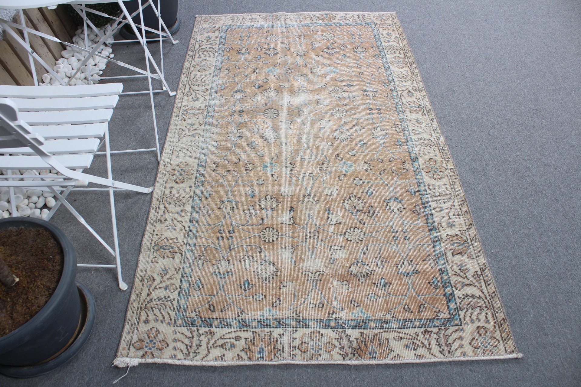 Türk Halıları, 3.8x6.4 ft Alan Halısı, Vintage Halılar, Ev Dekorasyonu Halıları, Oturma Odası Halısı, Yemek Odası Halıları, Kahverengi Antika Halı