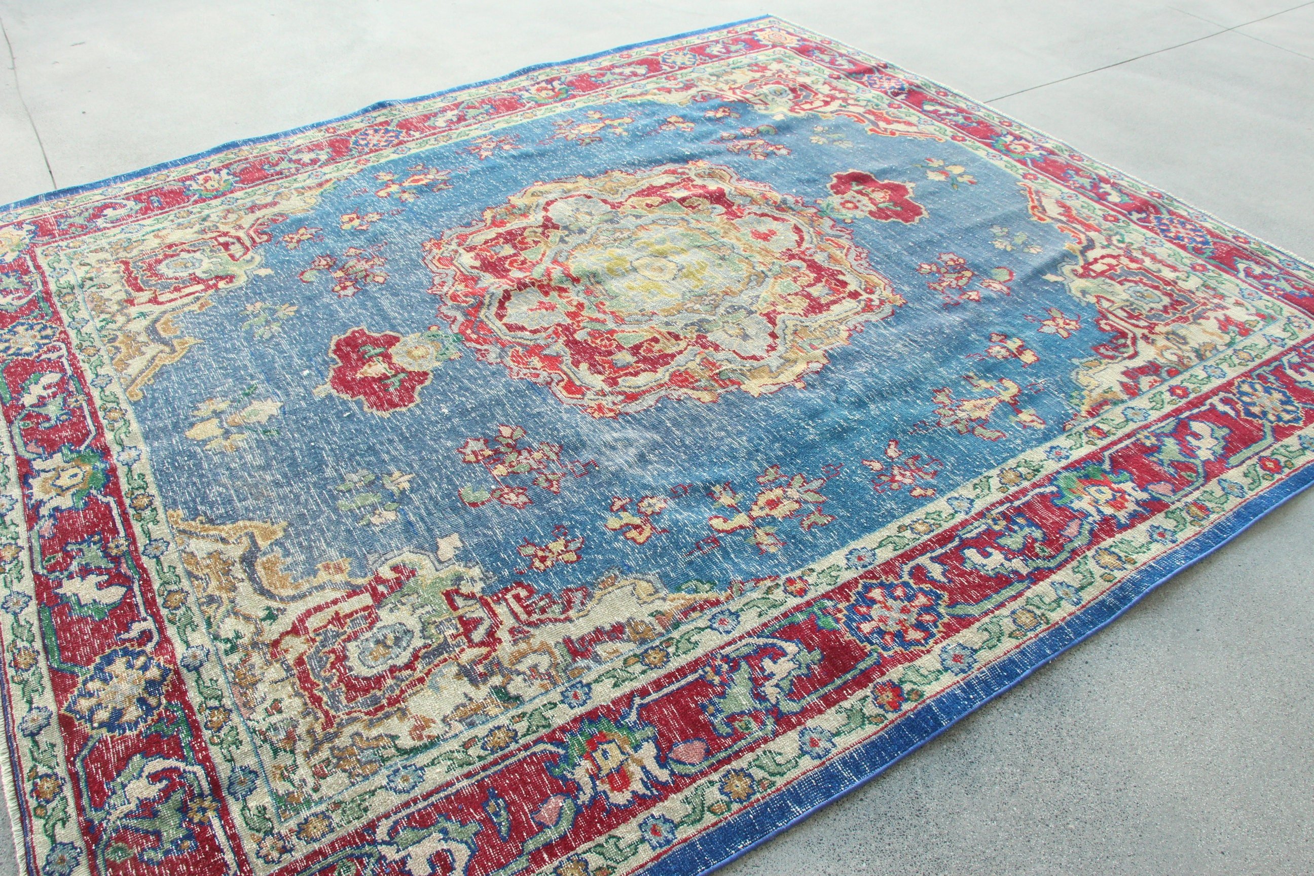 Blue Anatolian Rugs, Anatolian Rugs, Salon Rugs, 8x8.9 ft Oversize Rug, Vintage Rug, Turkish Rug, Luxury Rugs, Office Rugs, Dining Room Rug