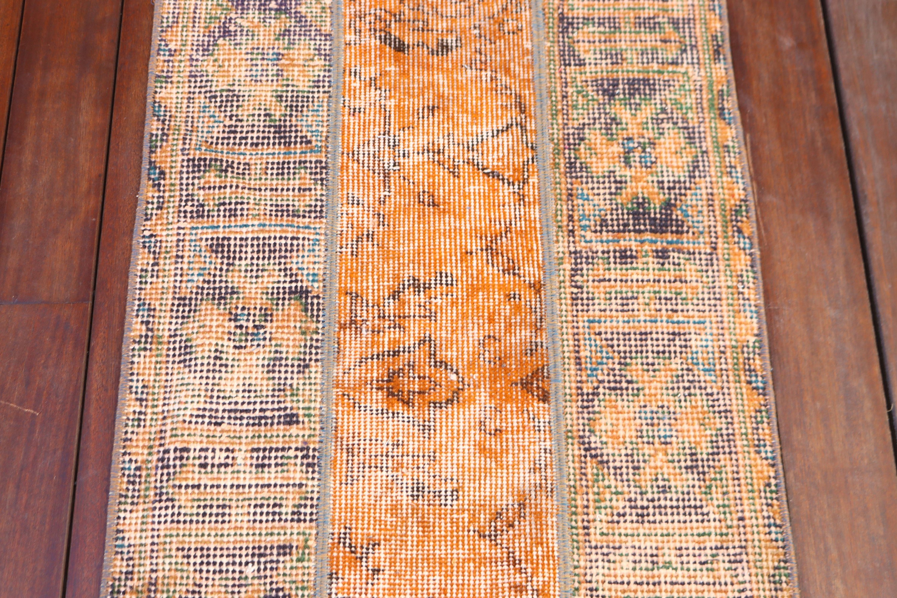 Yer Halıları, El Dokuma Halı, 1,7x3,1 ft Küçük Halı, Vintage Halı, Türk Halıları, Mutfak Halıları, Turuncu Soğuk Halılar, Banyo Halıları, Çocuk Odası Halıları