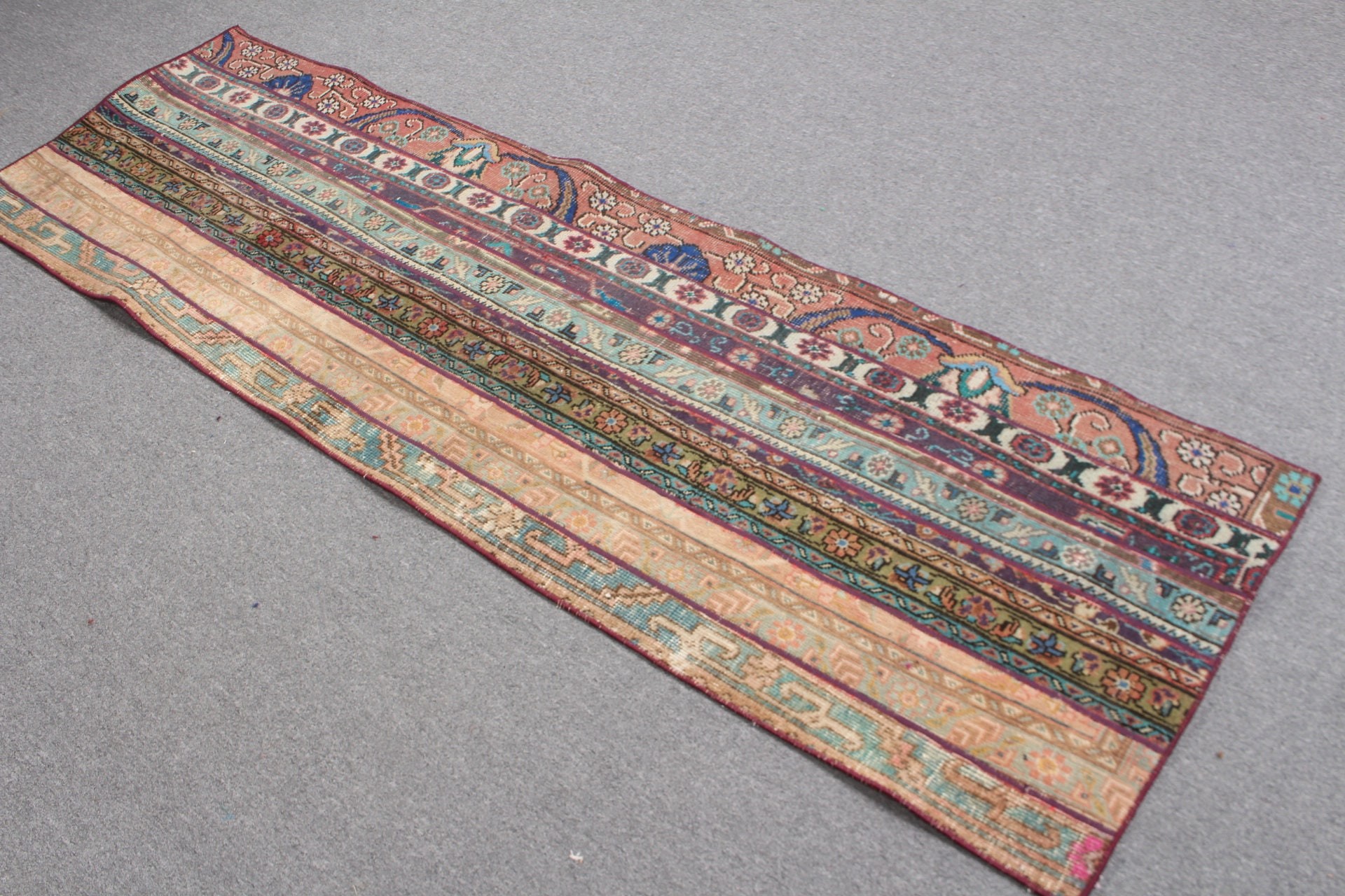 Merdiven Halısı, 2.2x7.2 ft Koşucu Halıları, Aztek Halısı, Vintage Halı, Türk Halısı, Ev Dekor Halıları, Oushak Halıları, Yeşil Antika Halılar, Koridor Halıları