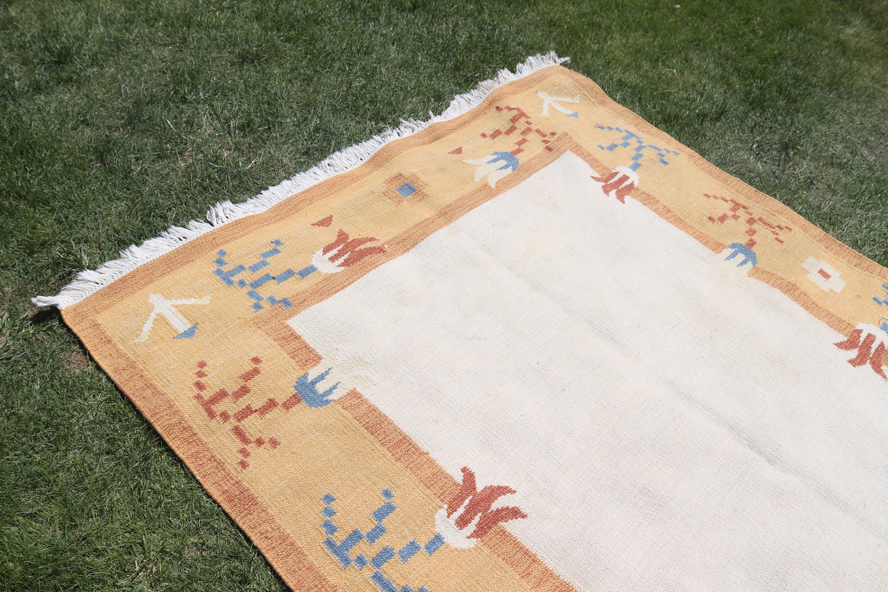 5,6x7,1 ft Alan Halısı, Kilim, Boho Alan Kilimi, Sarı Oryantal Halılar, Açıklama Halıları, Oushak Bölge Halıları, Türk Halıları, Vintage Halı