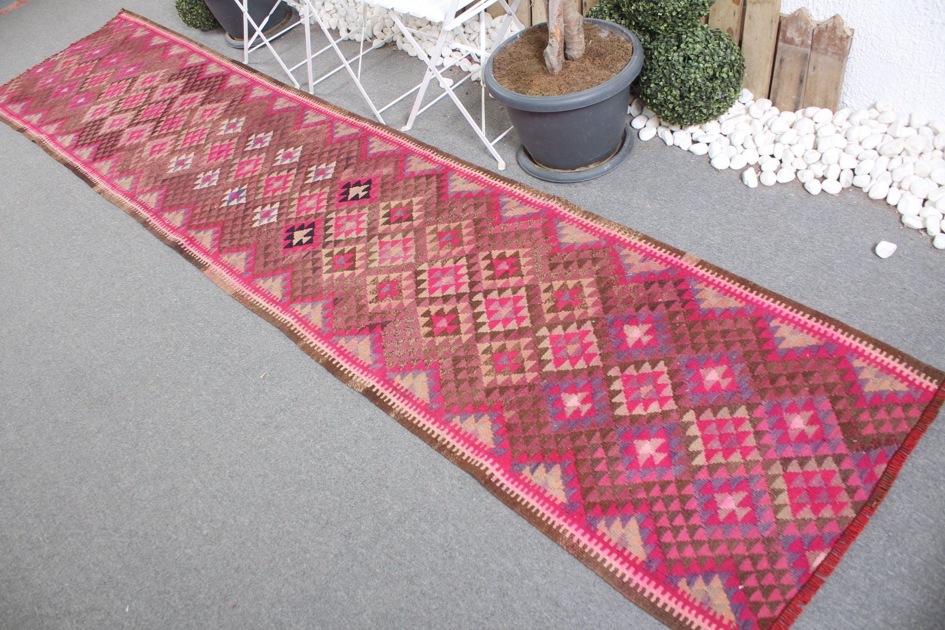 Stair Rug, Hallway Rug, Vintage Rugs, Oriental Rug, Kilim, 2.7x12.5 ft Runner Rugs, Turkish Rug, Kitchen Rug, Floor Rug, Brown Moroccan Rug