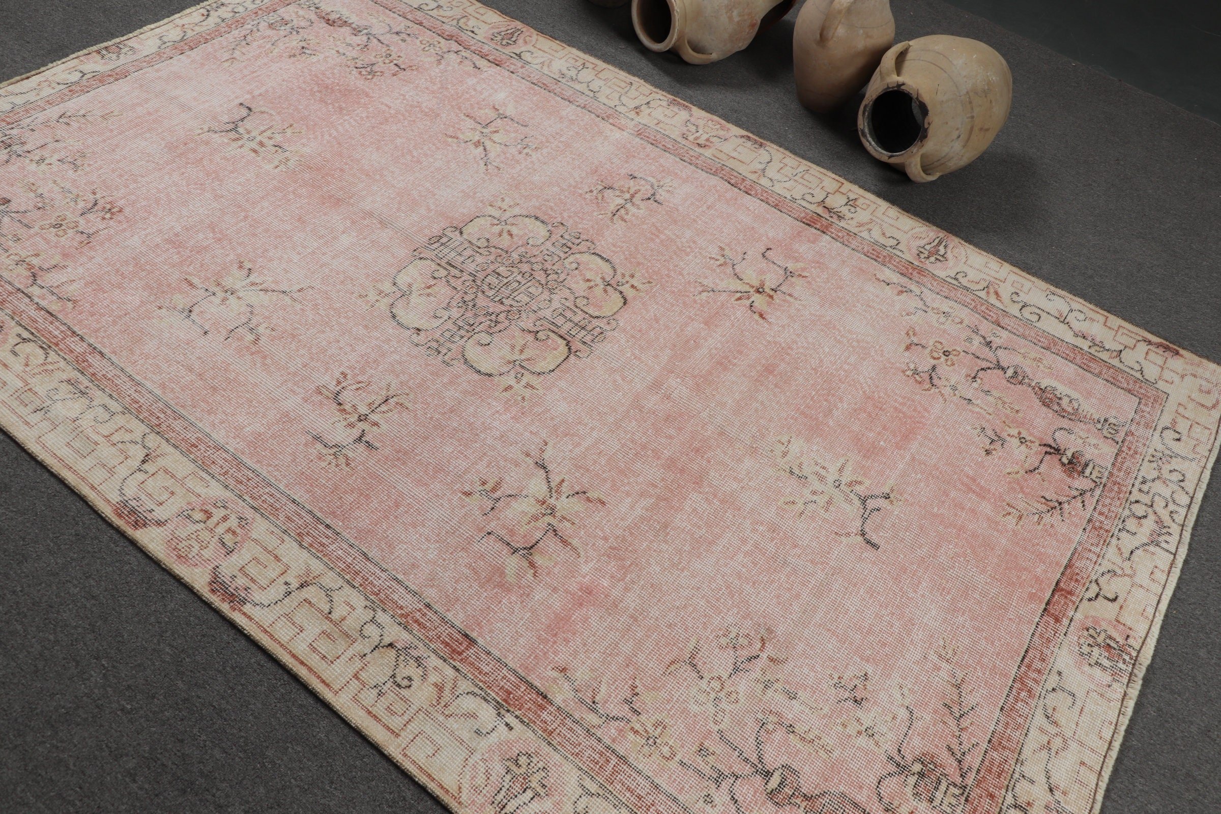 Turkish Rug, Oriental Rug, Pale Rug, Home Decor Rugs, Indoor Rug, Living Room Rug, 5.1x7.8 ft Area Rug, Vintage Rugs, Pink Antique Rug