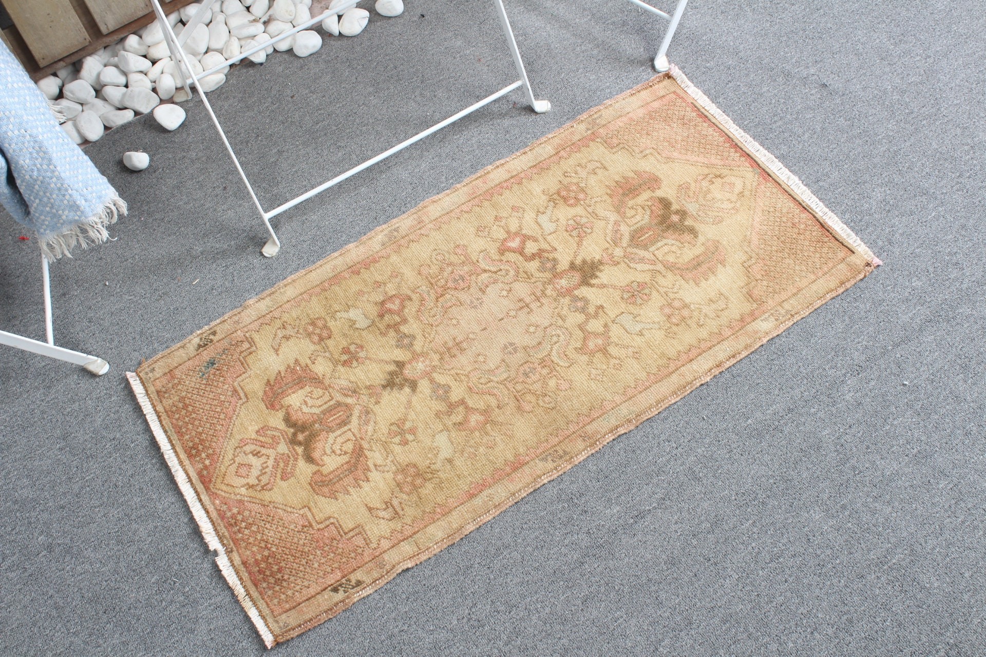 Turkish Rug, Beige Cool Rug, Oushak Rugs, Bathroom Rug, Rugs for Bathroom, 1.5x3 ft Small Rugs, Bedroom Rug, Vintage Rug, Oriental Rugs