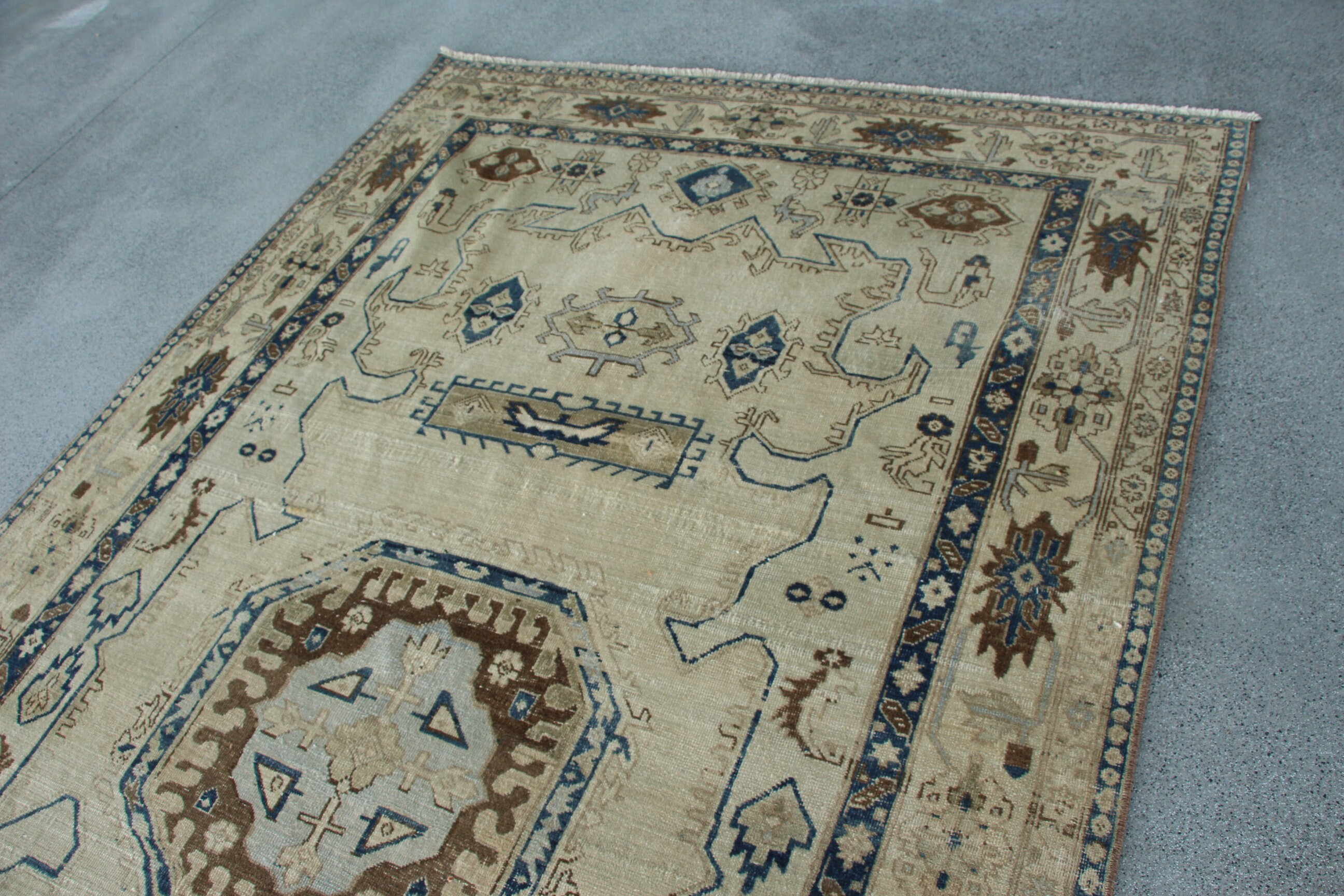 Boho Halı, Bej Yün Halı, Anadolu Halısı, Oturma Odası Halısı, Türk Halısı, Açıklama Halıları, 6.2x9.8 ft Büyük Halı, Vintage Halı, Büyük Oushak Halıları