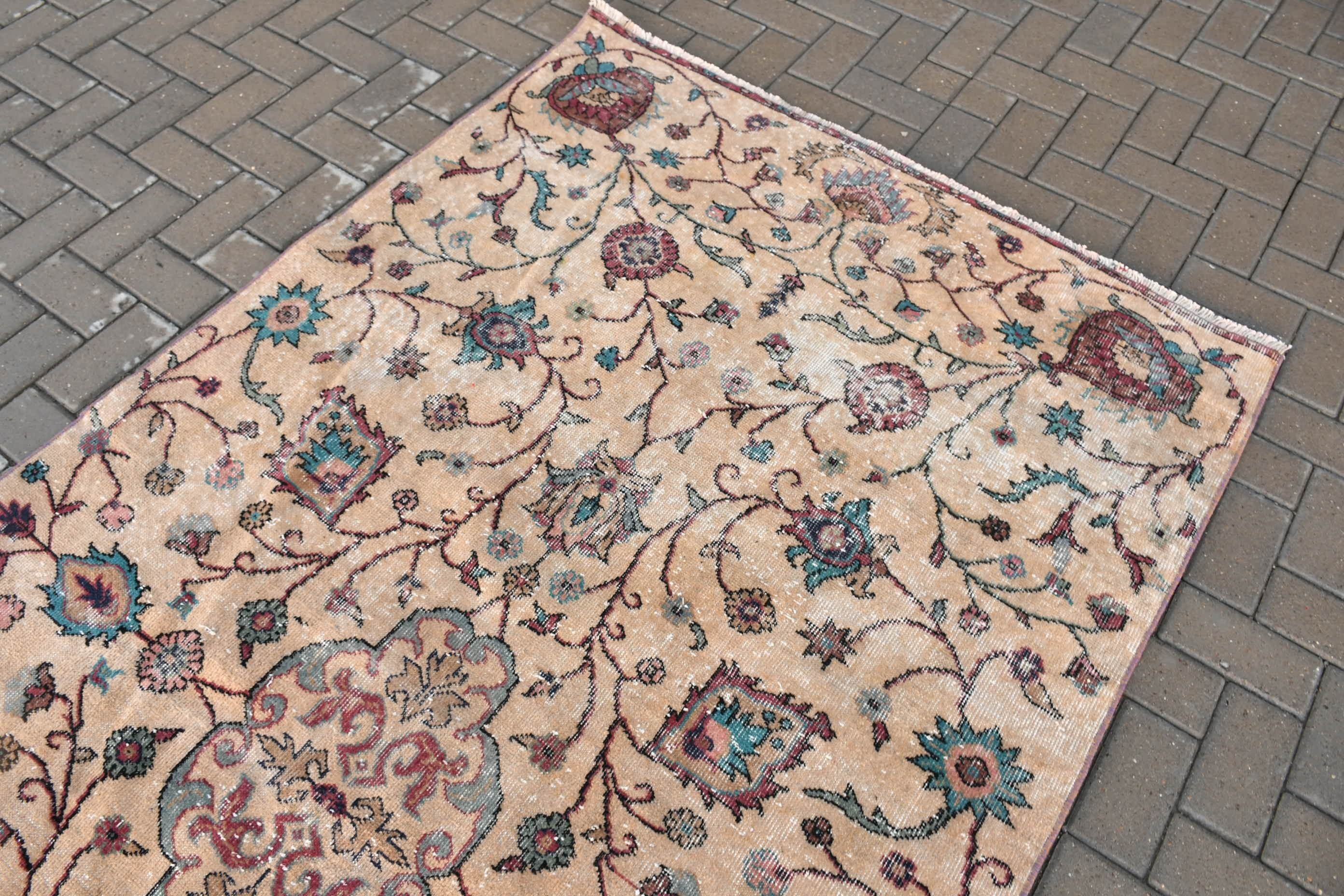 Kahverengi Oryantal Halı, Salon Halıları, Türk Halıları, Oturma Odası Halıları, Fas Halısı, Vintage Halı, Etnik Halılar, 4,6x9 ft Büyük Halılar