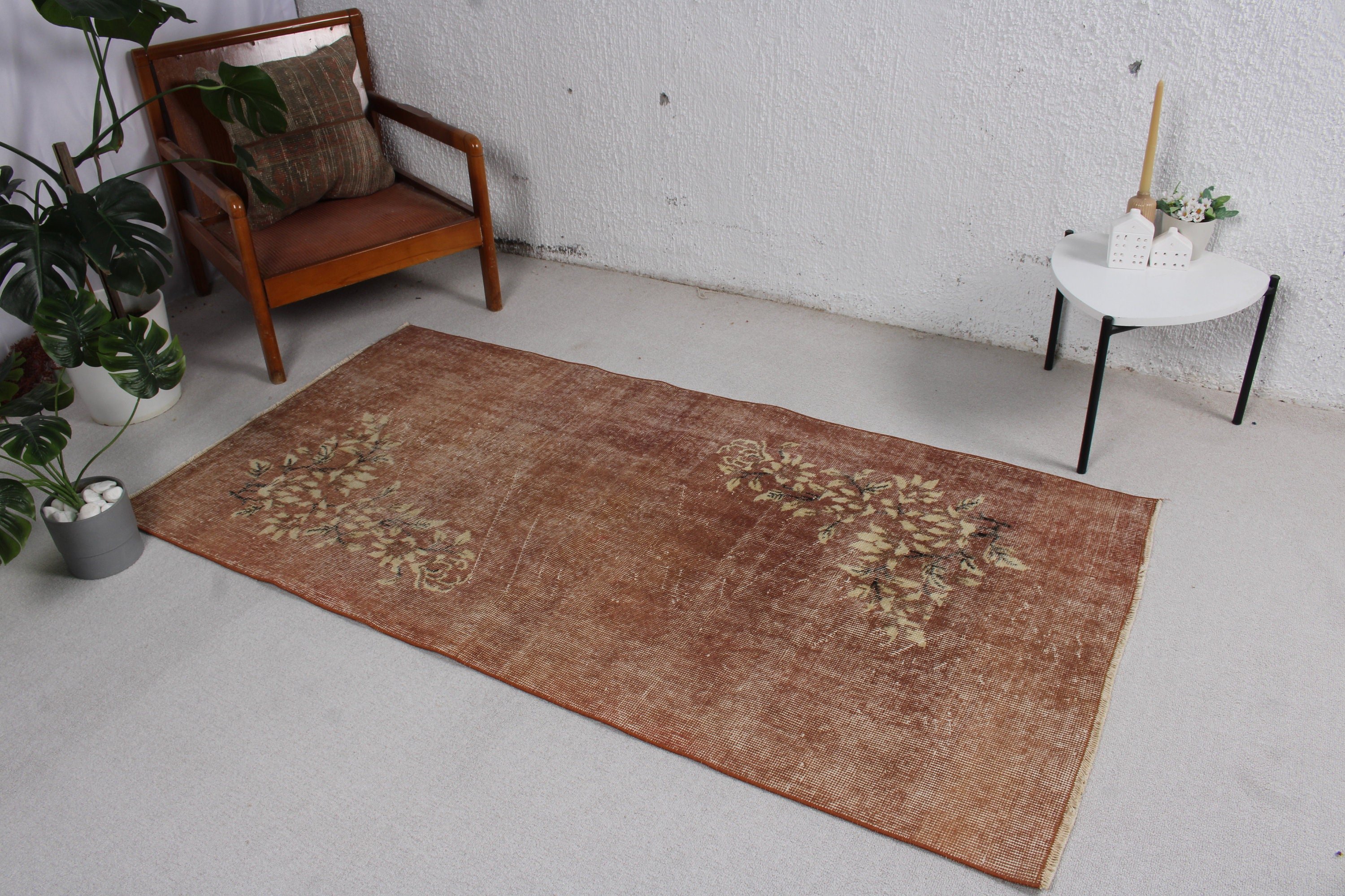 Kitchen Rugs, Vintage Rug, Turkish Rugs, Office Rugs, 3.3x6.4 ft Accent Rugs, Brown Home Decor Rugs, Bedroom Rugs, Entry Rug