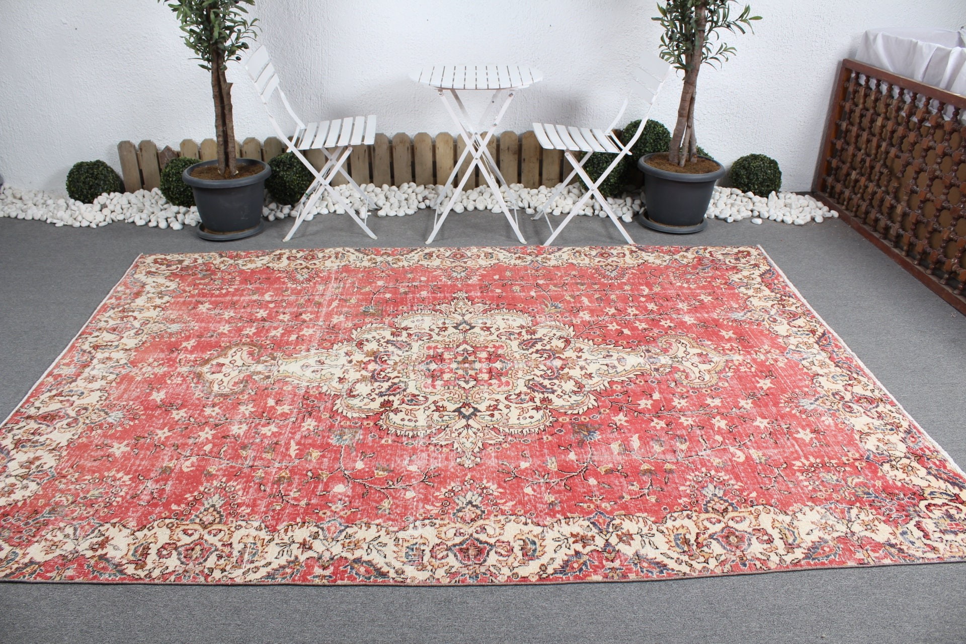 Bedroom Rug, Turkish Rug, 6.5x9.1 ft Large Rug, Vintage Rug, Rugs for Bedroom, Wedding Rug, Dining Room Rug, Pink Oushak Rug