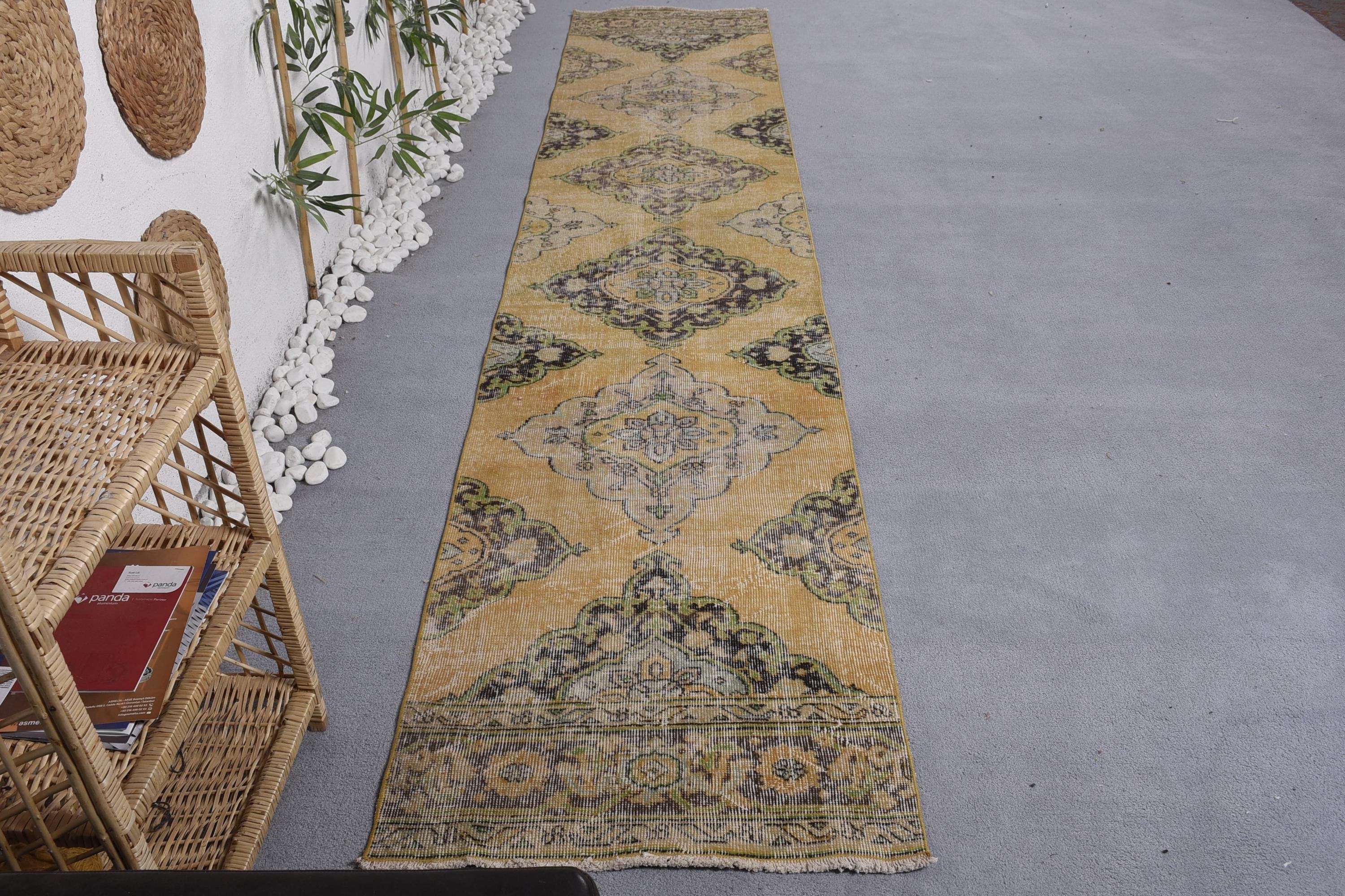 Beni Ourain Runner Rugs, Antique Rug, Hallway Rug, Statement Rug, Yellow Handwoven Rug, 2.5x13.1 ft Runner Rug, Vintage Rugs, Turkish Rug