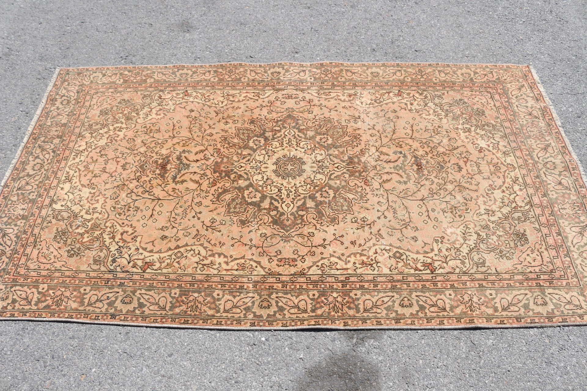 Oushak Halı, Yün Halılar, Vintage Halılar, Mutfak Halısı, Oturma Odası Halıları, Yemek Odası Halısı, 3,8x6,6 ft Alan Halısı, Türk Halısı, Bej Soğuk Halı