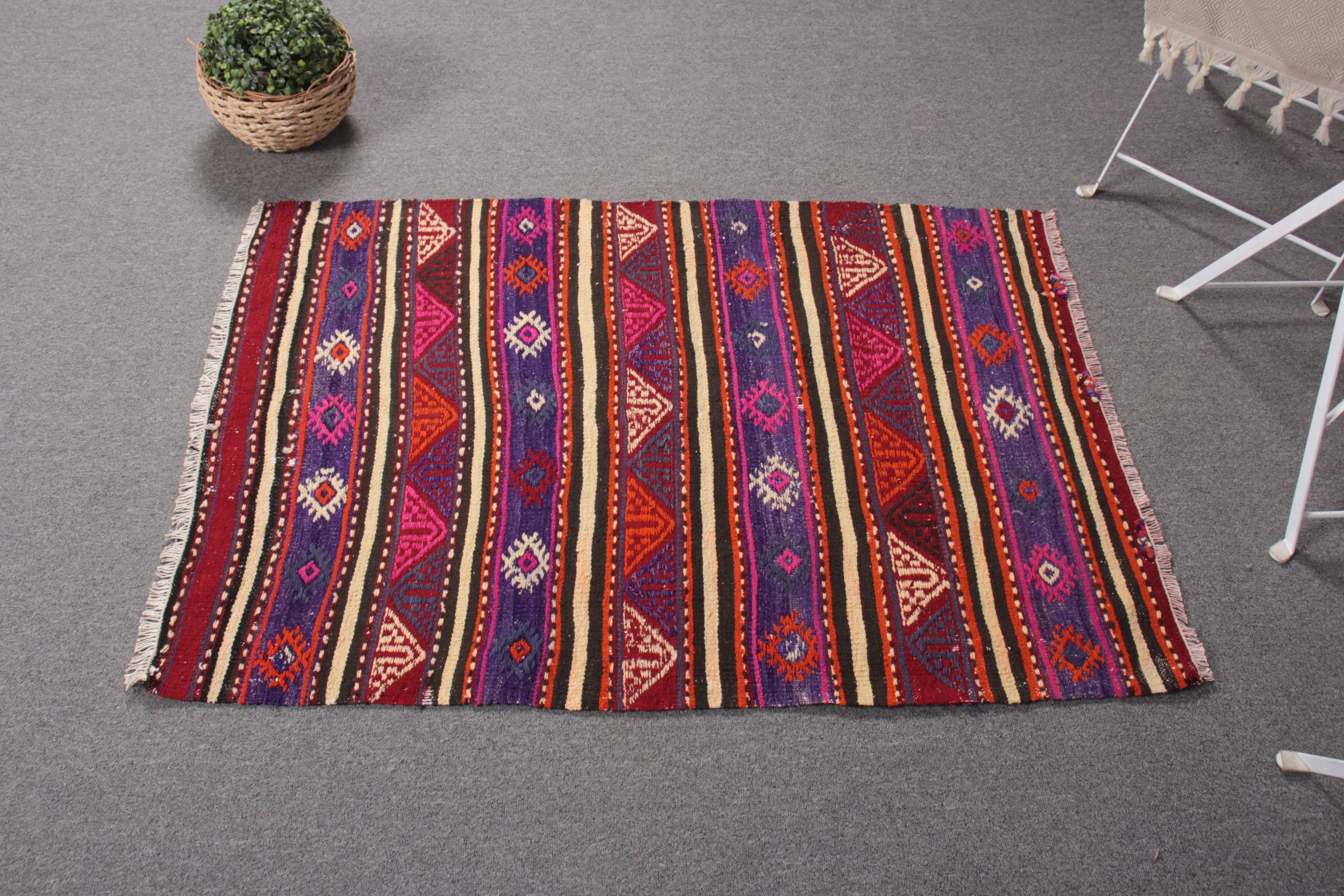 Kitchen Rug, Kilim, Home Decor Rug, Vintage Rug, Rugs for Bath, Turkish Rugs, 2.6x3.7 ft Small Rug, Nursery Rug, Purple Antique Rug