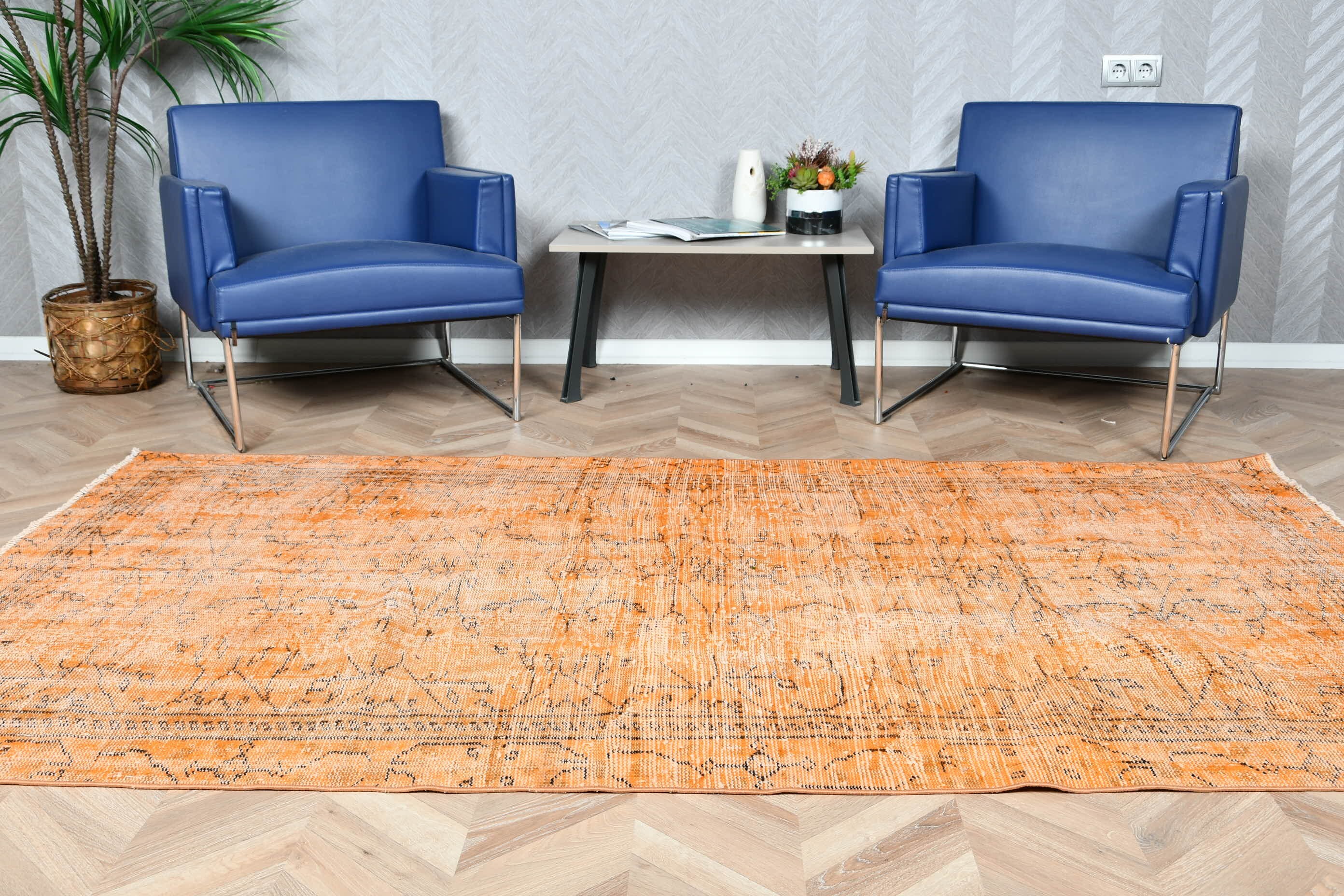 Floor Rugs, Vintage Rugs, Orange Cool Rug, Turkish Rug, 4.7x8.2 ft Area Rug, Oushak Rugs, Rugs for Nursery, Bedroom Rugs, Kitchen Rug