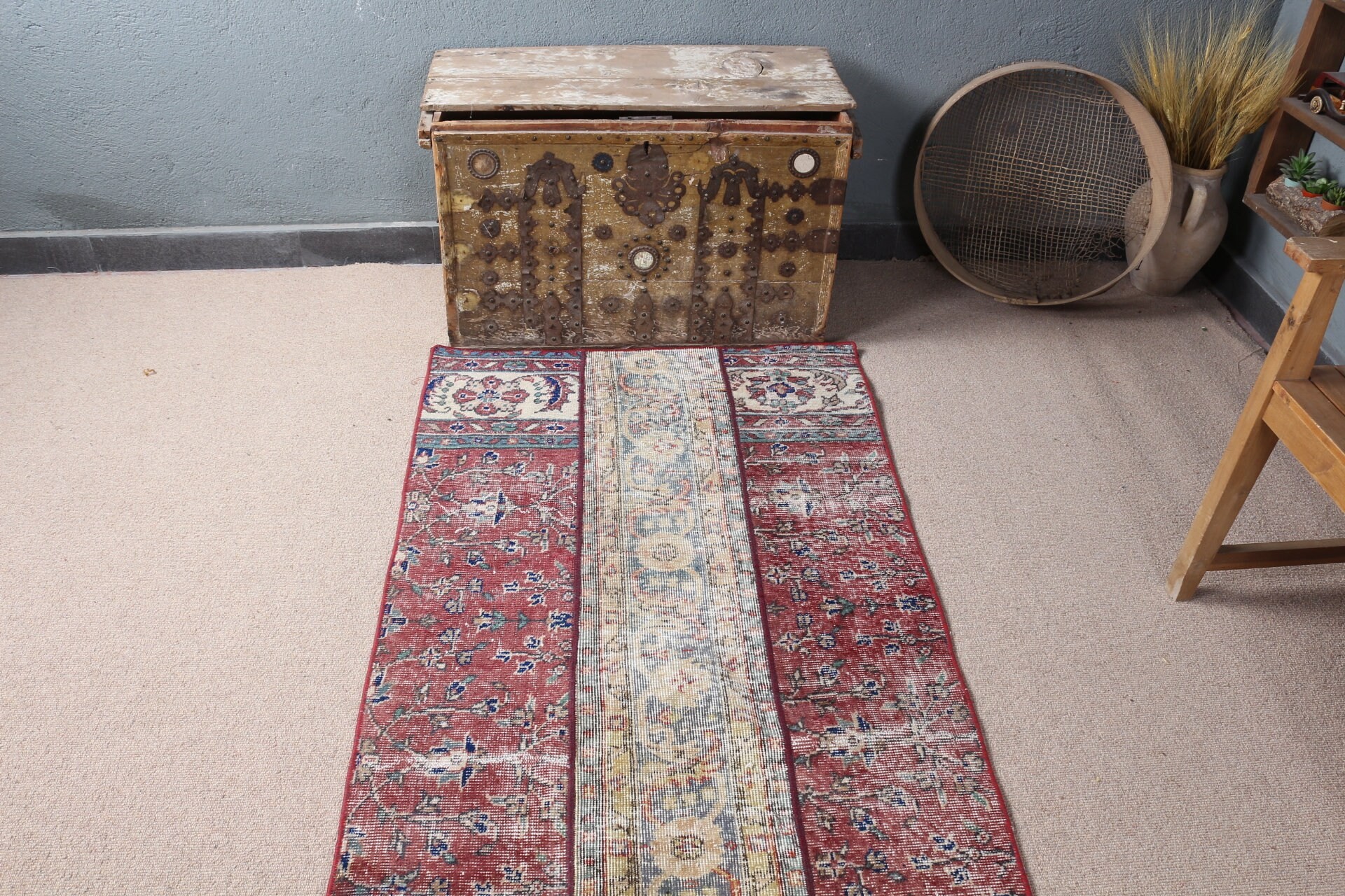 Oushak Halıları, Yatak Odası Halıları, Türk Halısı, Antika Halı, Giriş Halısı, Çocuk Halısı, Vintage Halılar, 3x6.8 ft Accent Halı, Kırmızı Oryantal Halı