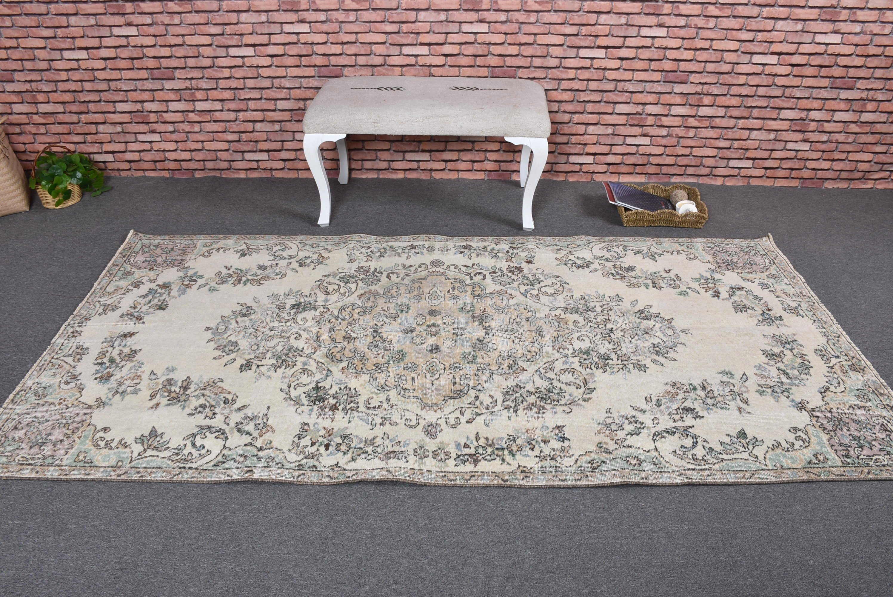 Oushak Area Rug, Turkish Rug, Floor Rug, 4.1x8.3 ft Area Rugs, Beige Geometric Rug, Antique Rug, Vintage Rugs, Boho Area Rugs, Organic Rugs