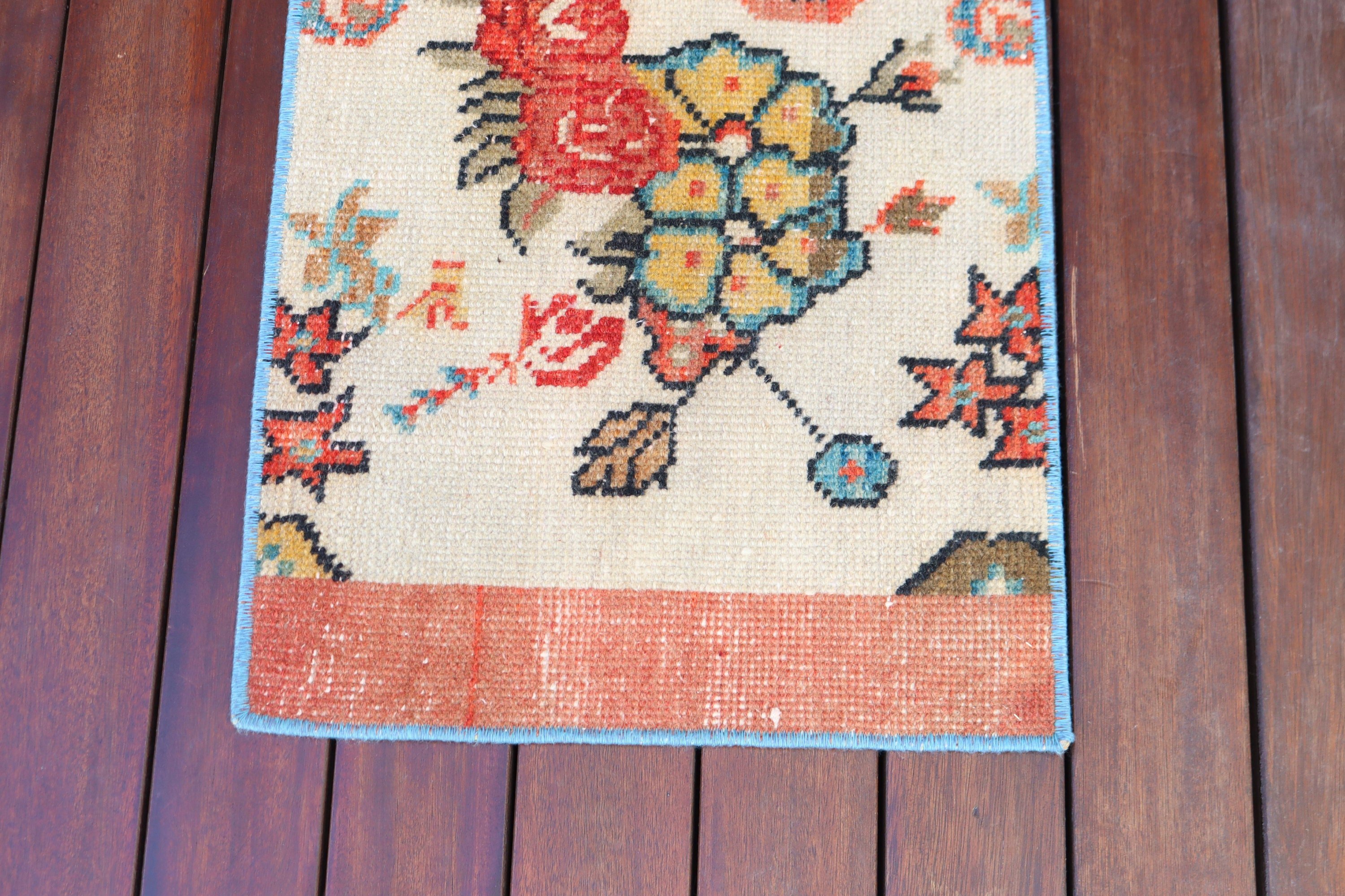 Kitchen Rug, Bedroom Rug, 1.4x3.4 ft Small Rug, Vintage Rug, Aztec Rug, Turkish Rug, Beige Flatweave Rug, Flatweave Rugs, Wall Hanging Rugs