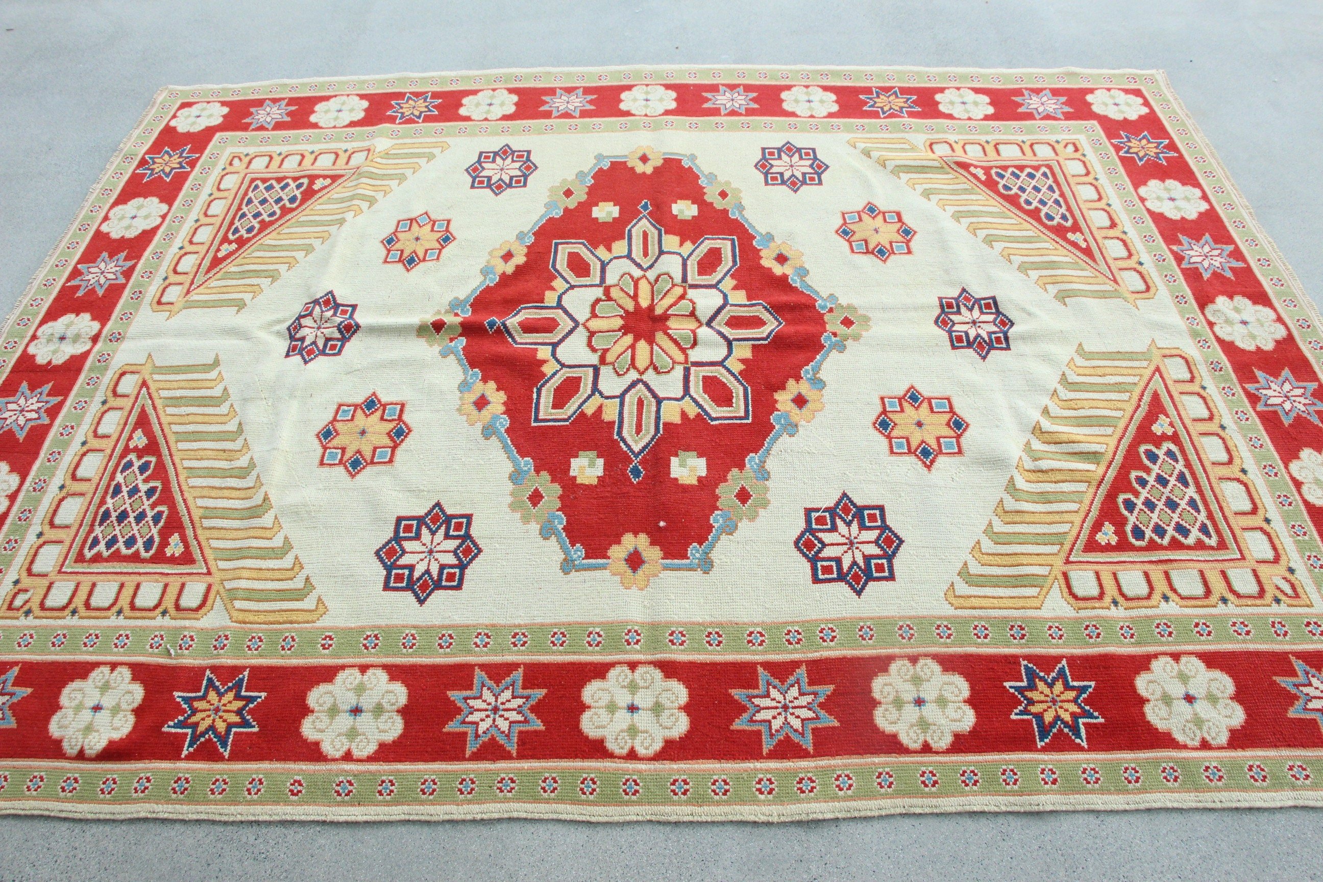 5.9x7.9 ft Large Rug, Red Floor Rug, Salon Rug, Turkish Rug, Large Wool Rug Rugs, Vintage Rug, Bedroom Rug, Rugs for Salon