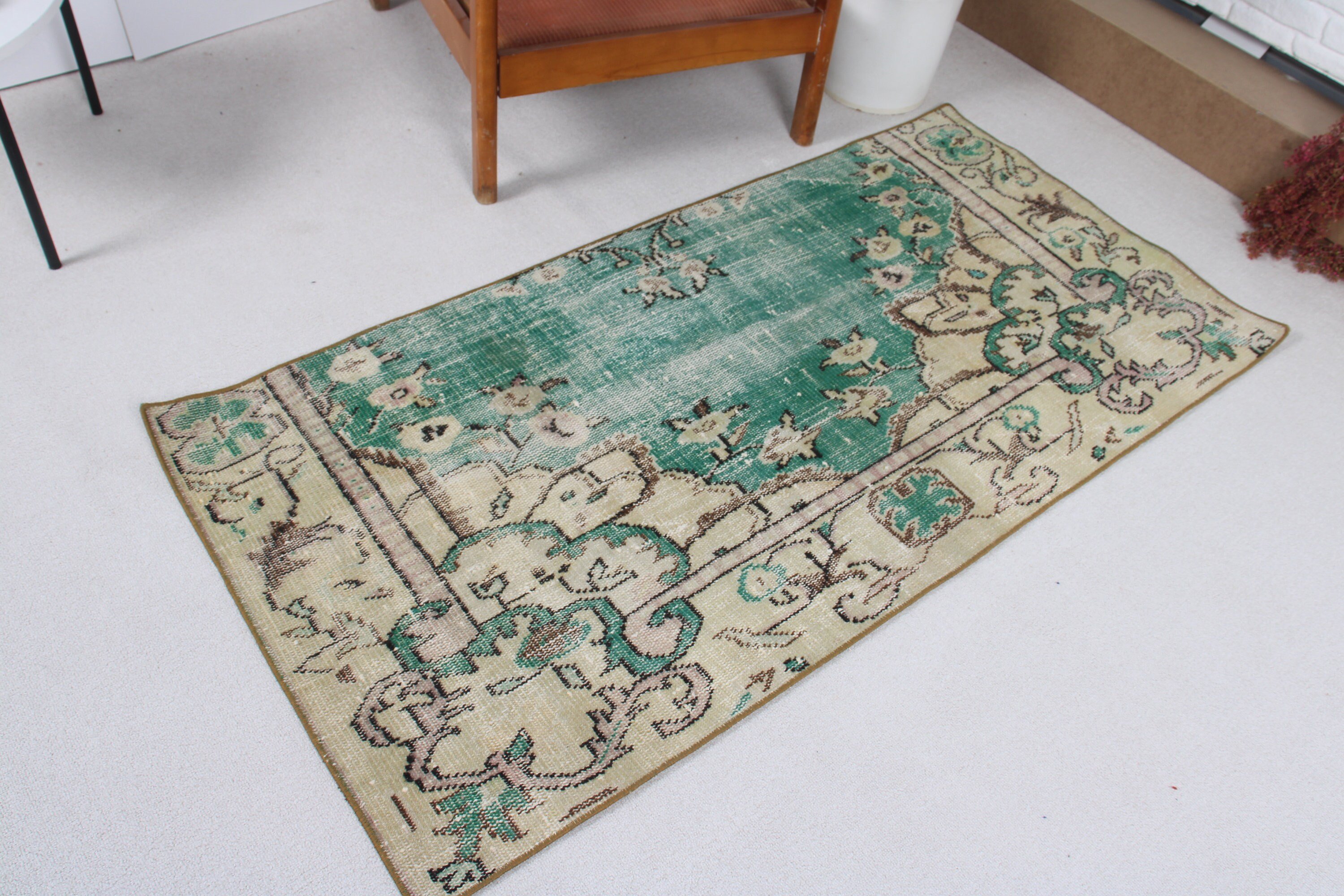 Door Mat Rug, Vintage Rugs, 2.7x5.5 ft Small Rugs, Antique Rugs, Green Antique Rugs, Luxury Rug, Turkish Rug, Entry Rug, Rugs for Entry