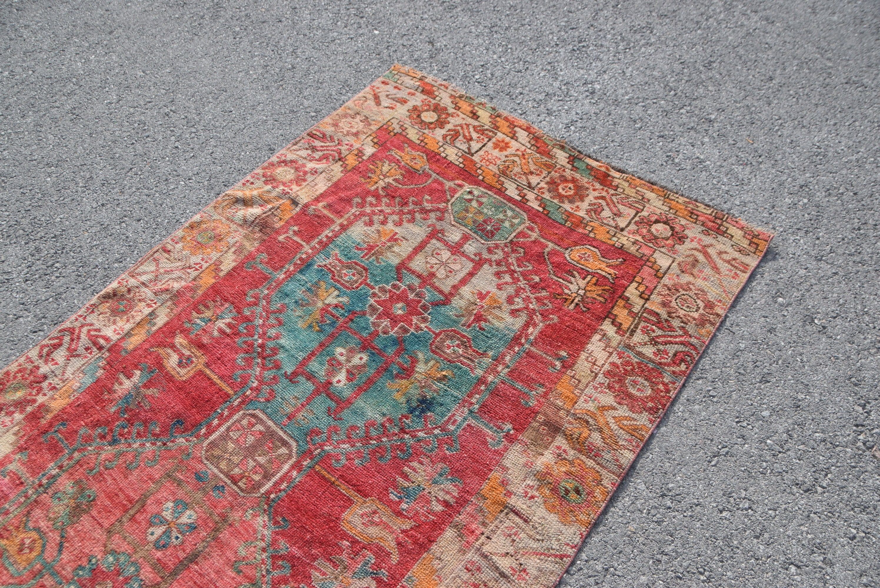 Moroccan Rugs, Red  4x10.9 ft Runner Rug, Vintage Rugs, Kitchen Rugs, Turkish Rugs, Anatolian Rug, Pale Rugs, Hallway Rug