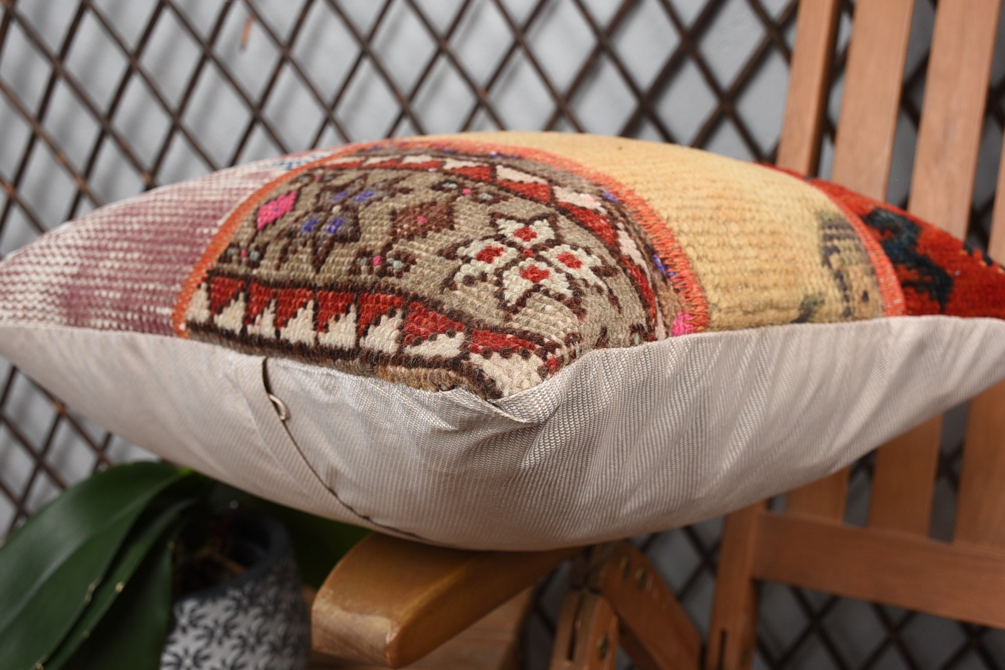 Estetik Yastık Kılıfı, Etnik Kilim Yastık, Boho Yastık, Vintage Kilim Yastık, 16"x16" Sarı Yastık, El Dokuma Yastık Kılıfı