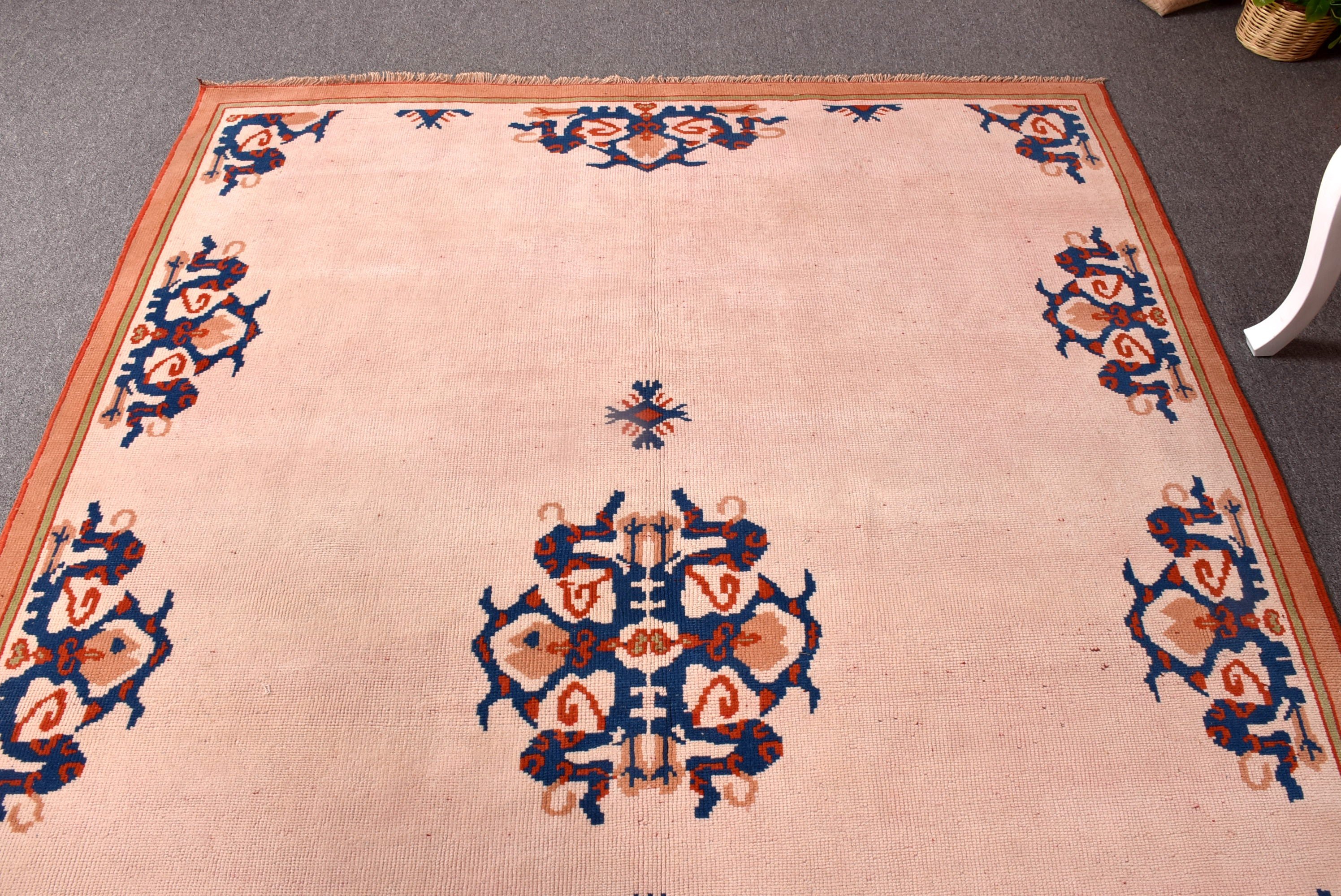 Salon Rug, Turkish Rugs, Large Oushak Rug, Geometric Rug, 5.8x7.7 ft Large Rug, Pink Neutral Rug, Exotic Rugs, Home Decor Rug, Vintage Rugs