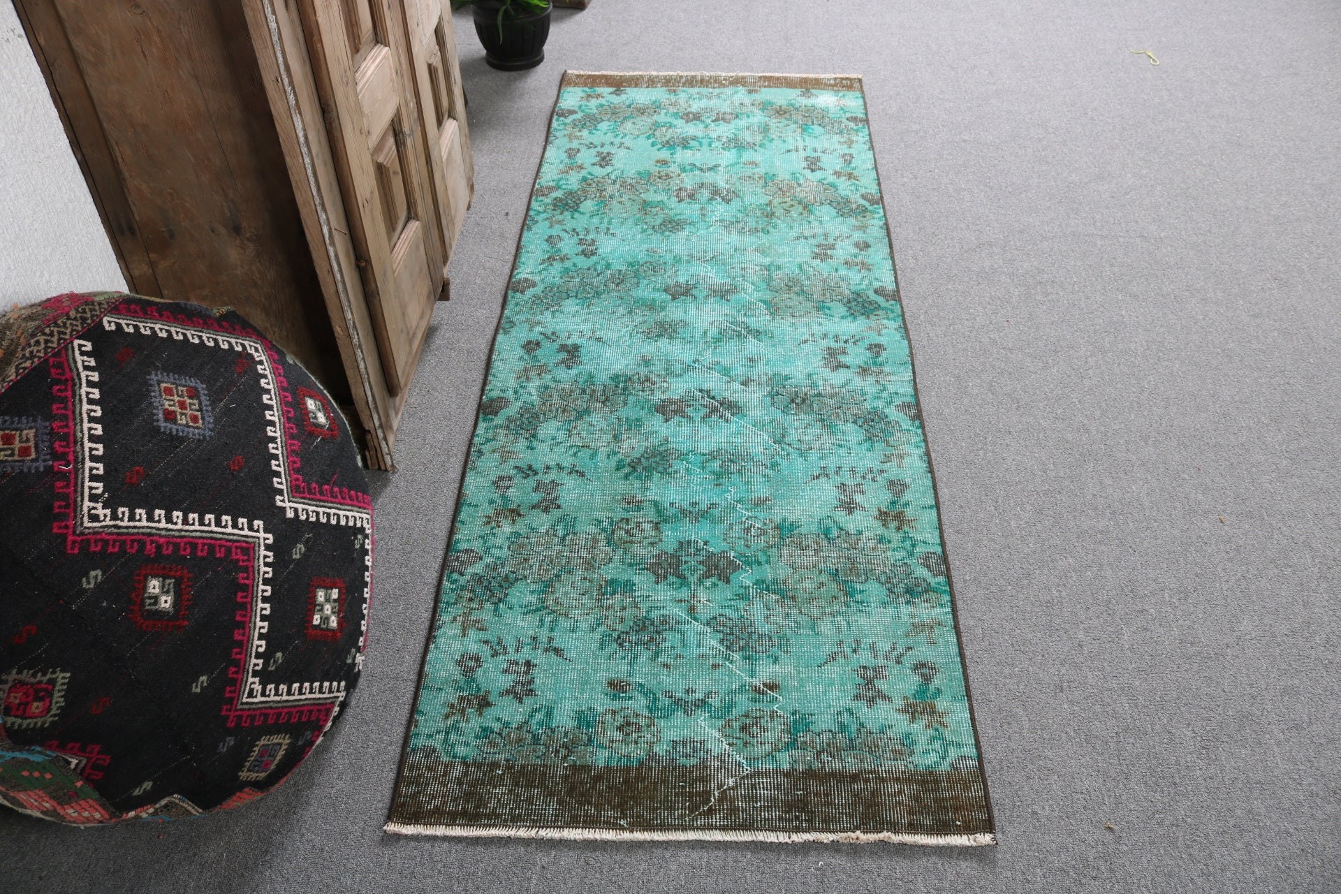 Neutral Rug, Vintage Rug, Anatolian Rug, Rugs for Corridor, Green Boho Rugs, Beni Ourain Runner Rugs, 2.5x6.7 ft Runner Rugs, Turkish Rugs