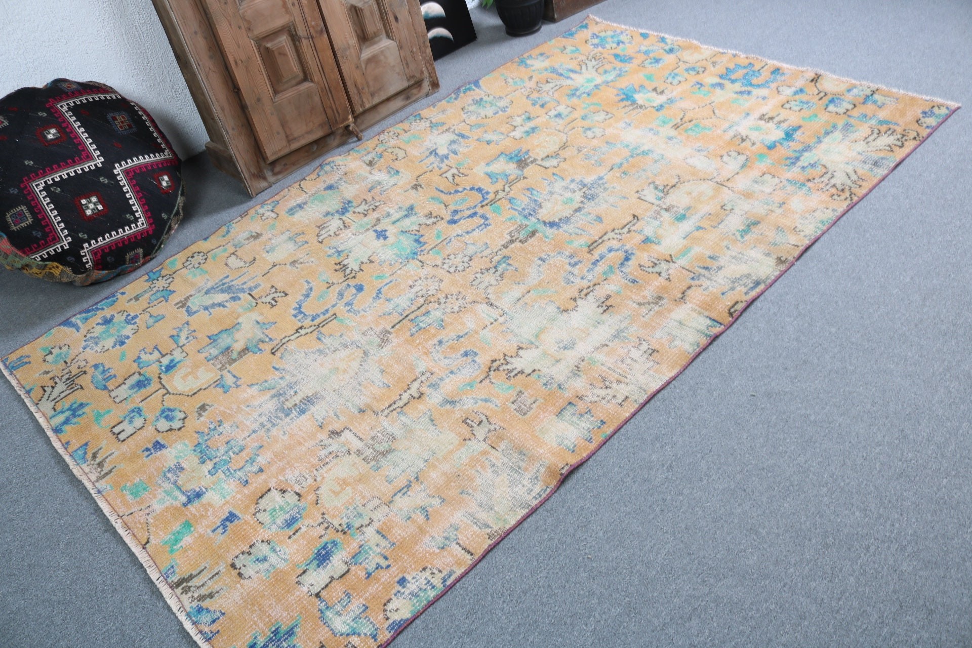 Yellow Cool Rugs, Turkish Rug, Large Boho Rugs, Cool Rug, 5x8.2 ft Large Rugs, Large Oushak Rugs, Vintage Rugs, Bohemian Rug