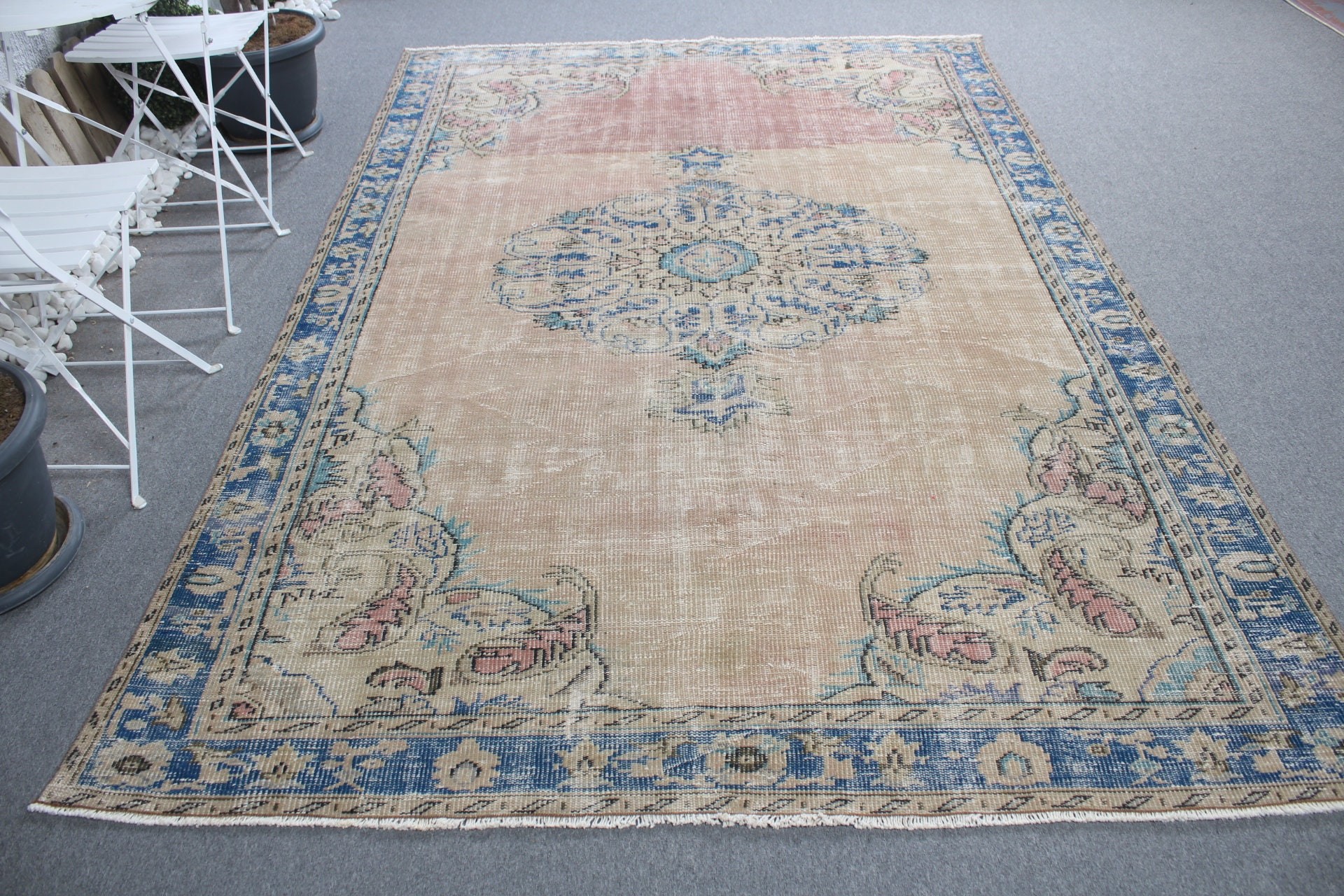 Kahverengi 6.3x9.4 ft Büyük Halı, Yemek Odası Halısı, Anadolu Halıları, Yün Halıları, Vintage Halı, Türk Halısı, Salon Halıları, Göçebe Halısı