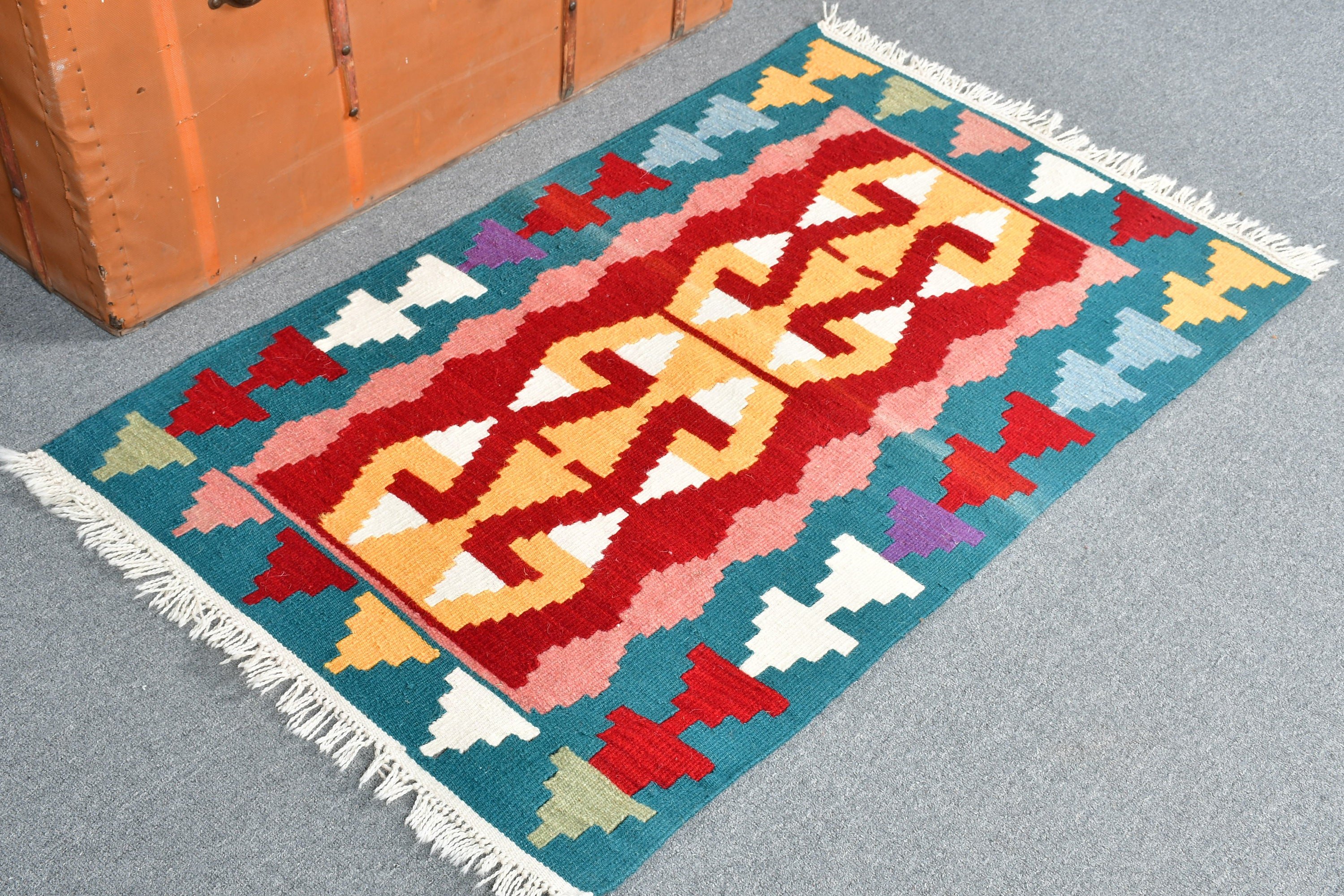 2.5x3.8 ft Küçük Halılar, Türk Halısı, Araba Paspas Halısı, Oushak Halısı, Kilim, Vintage Halı, Anadolu Halısı, Mavi Ev Dekor Halıları, Kapı Paspas Halıları