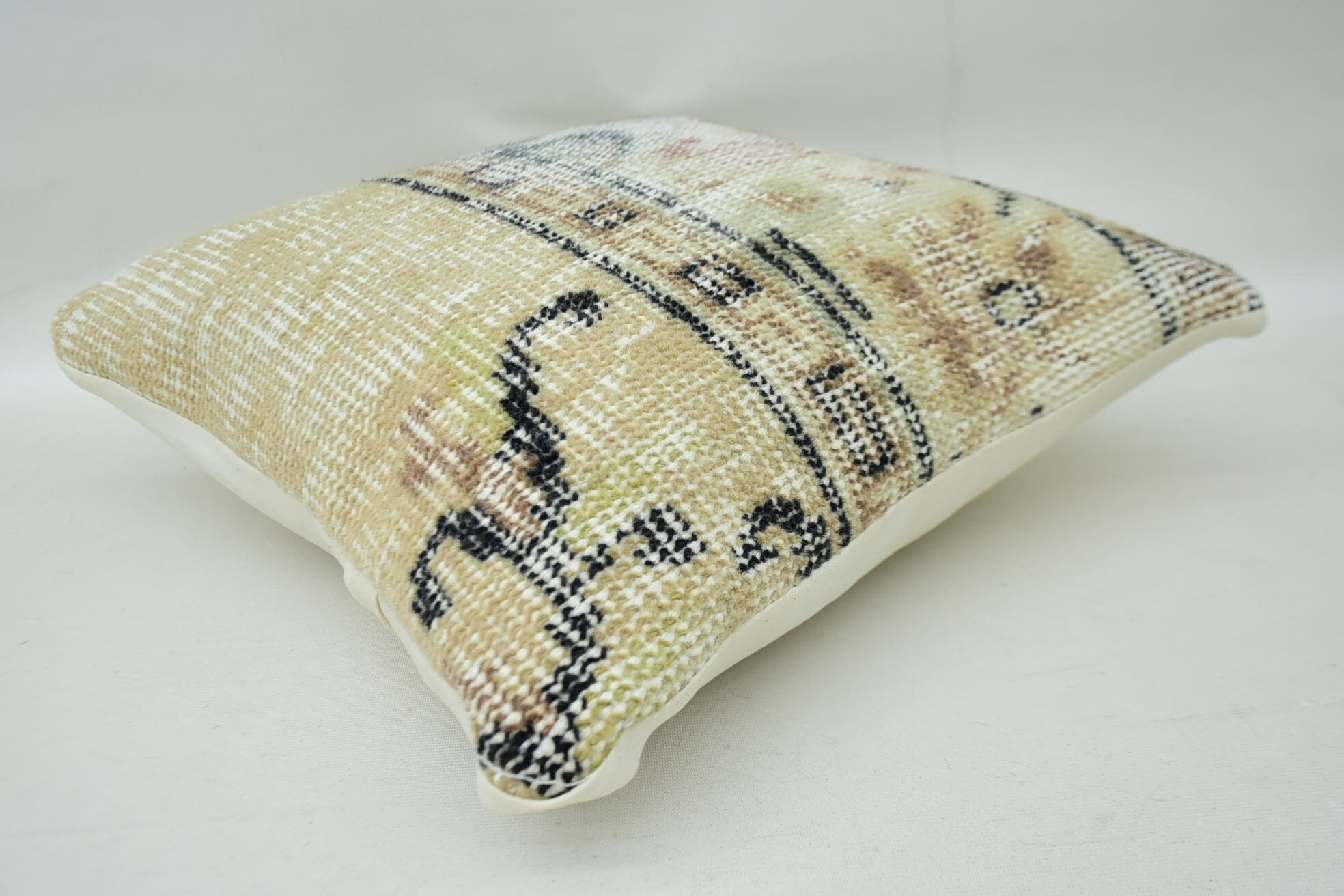 Vintage Kilim Throw Pillow, Ethnical Kilim Rug Pillow, Wool Kilim Pillow Cushion Case, Turkish Pillow, 16"x16" Beige Cushion Case