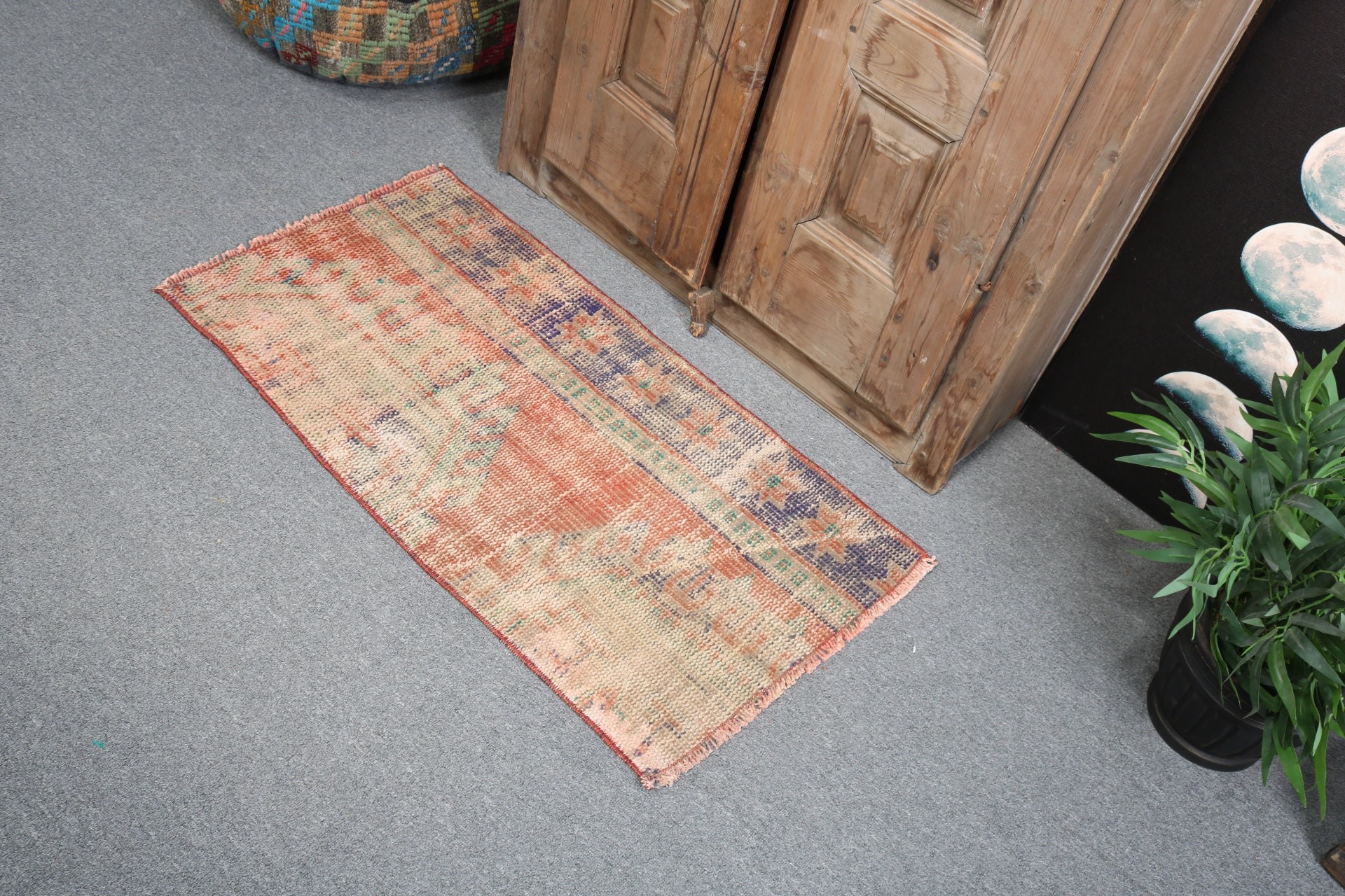 Turkish Rugs, Door Mat Rugs, Wool Bath Mat Rugs, Vintage Rug, Red Neutral Rug, Bedroom Rug, Bath Rug, 1.6x3.1 ft Small Rug, Oriental Rug