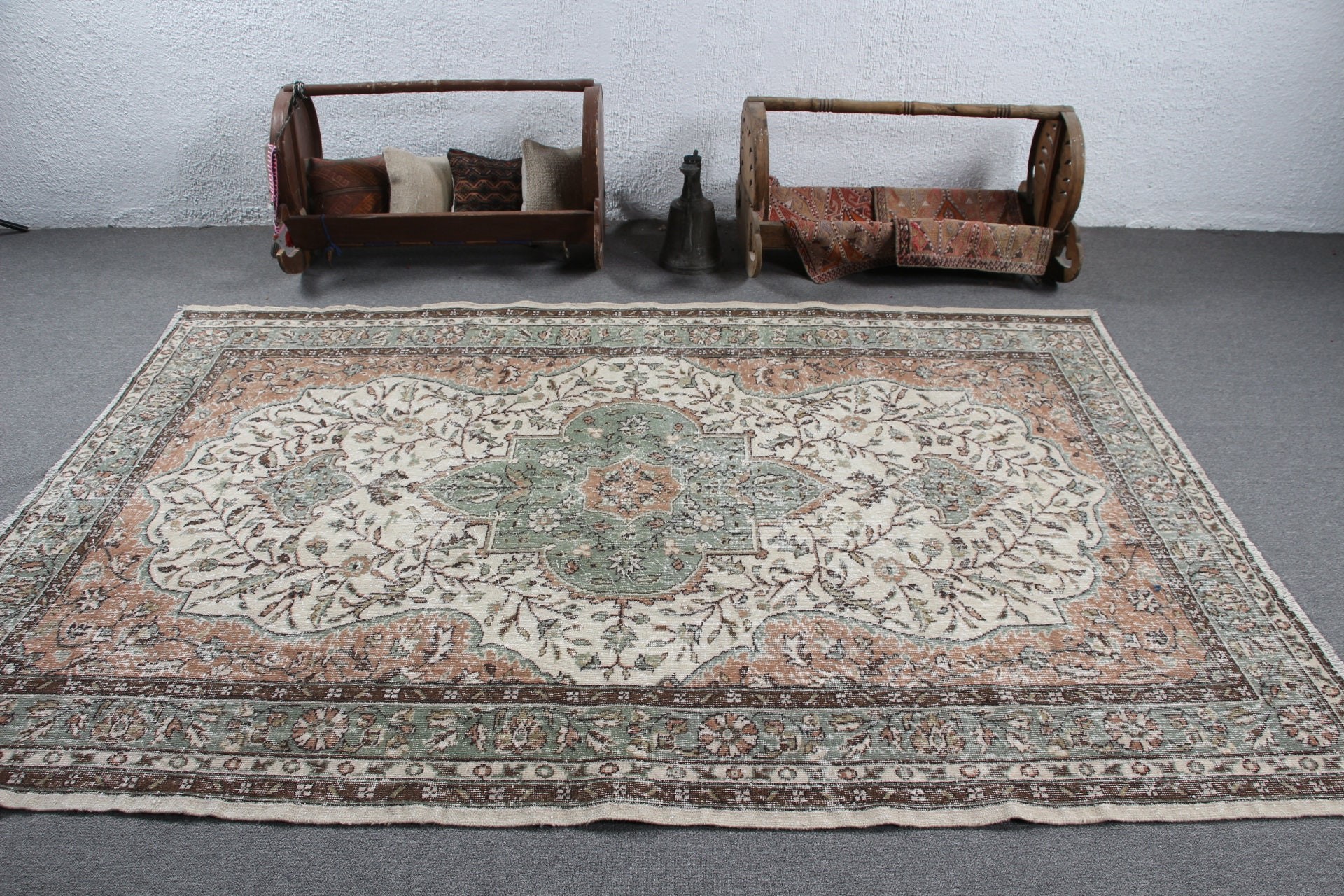 Bedroom Rug, Salon Rug, Moroccan Rug, Green Anatolian Rug, Vintage Rugs, Turkish Rug, Rugs for Salon, 5.9x8.7 ft Large Rugs