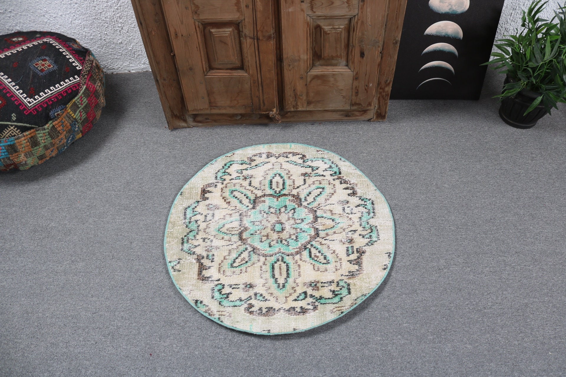 2.5x2.5 ft Küçük Halı, Bej Soğuk Halılar, Vintage Halılar, Türk Halıları, Yer Halıları, Banyo Halısı, Yün Halı, Araba Paspas Halıları, Küçük Vintage Halı