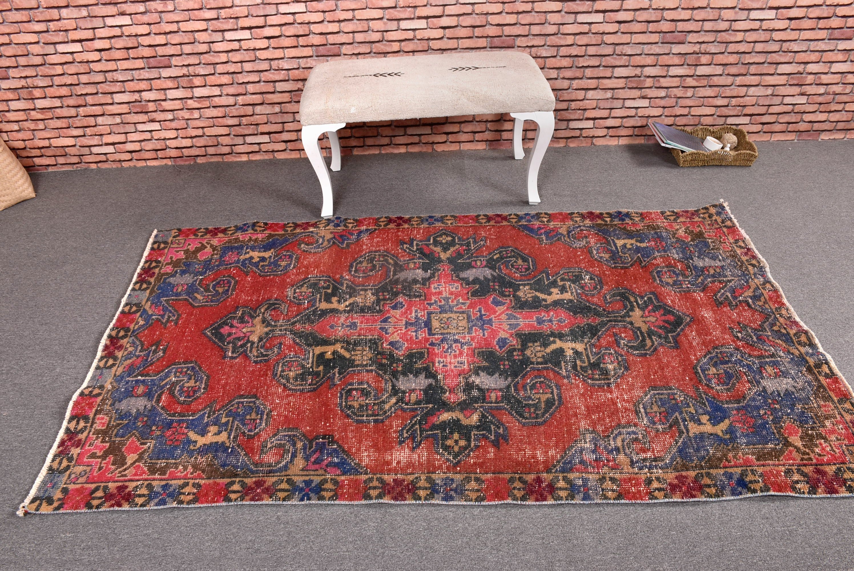 Vintage Area Rug, Outdoor Rug, Living Room Rugs, Modern Rugs, Vintage Rugs, 4.3x7 ft Area Rugs, Turkish Rugs, Red Wool Rugs