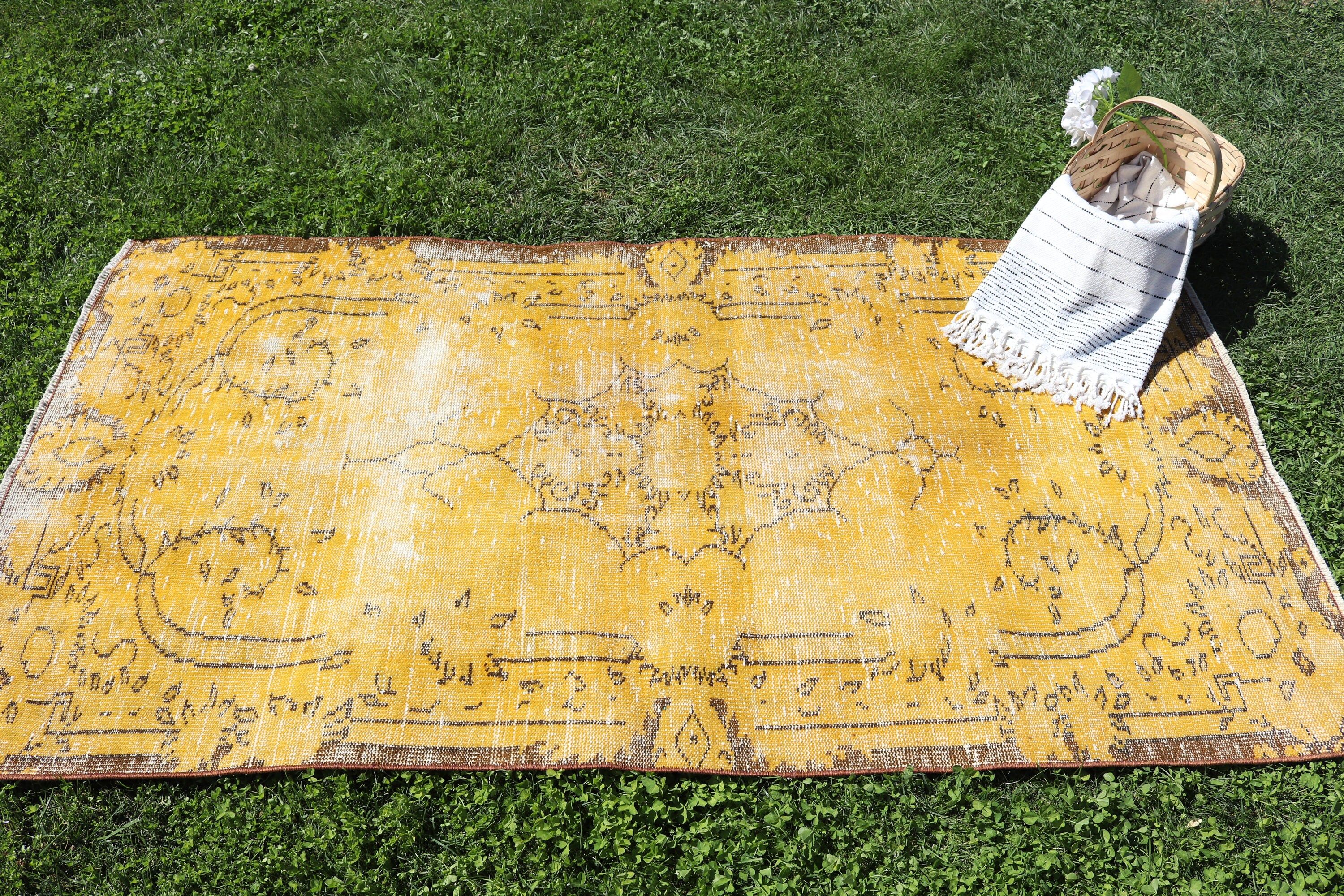 Yellow Floor Rug, Aztec Rugs, Turkish Rug, 3.5x6.6 ft Accent Rug, Luxury Rugs, Vintage Rug, Vintage Accent Rug, Geometric Rugs, Kitchen Rug