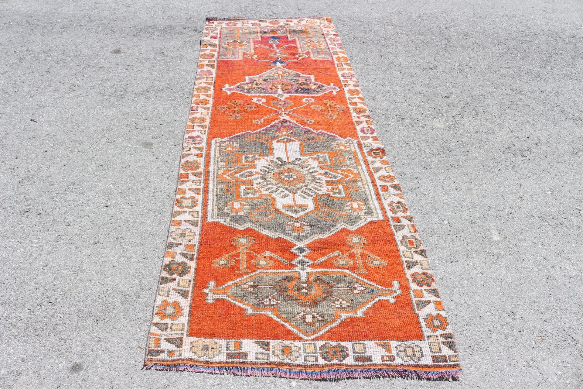 Bohemian Rug, Turkish Rug, Hallway Rugs, Vintage Rug, Orange  3.1x9.4 ft Runner Rug, Floor Rugs, Oriental Rug, Kitchen Rugs