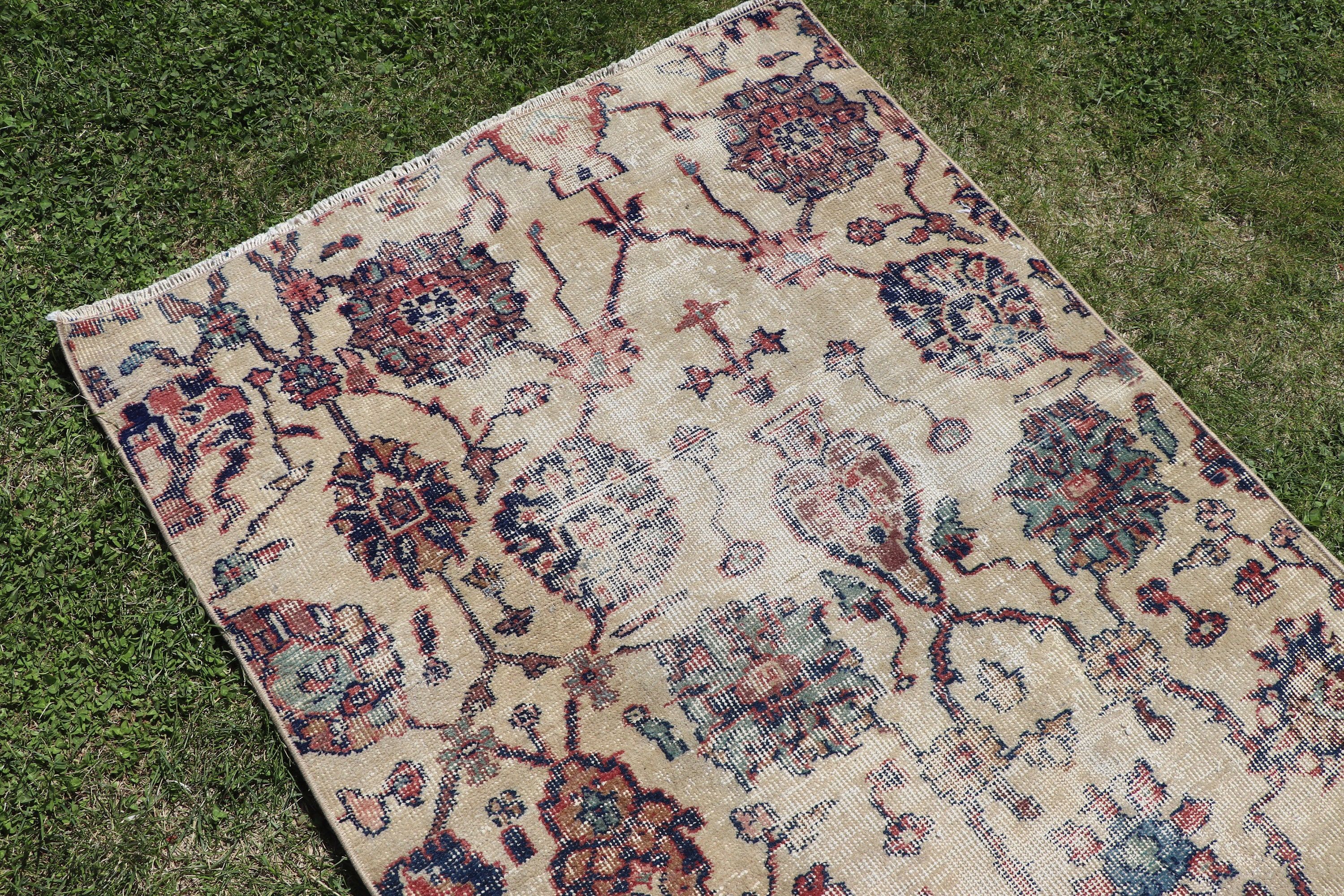 Aesthetic Rug, Bathroom Rugs, Antique Rug, Turkish Rugs, Beige Oushak Rug, Wall Hanging Rugs, 3x4.6 ft Small Rug, Boho Rug, Vintage Rugs