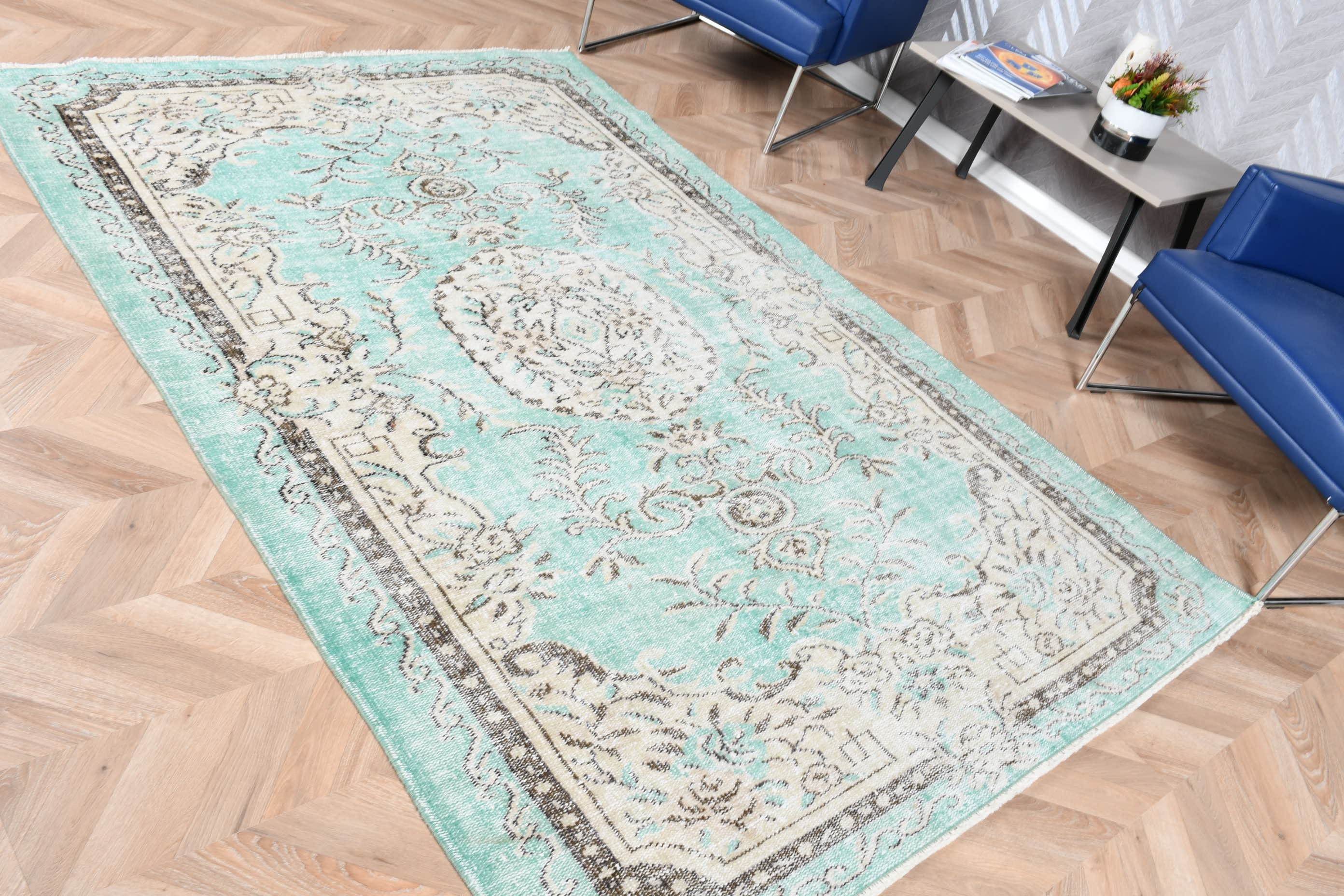 Yeşil Oryantal Halı, Yemek Odası Halısı, Yün Halı, 5,3x7,7 ft Büyük Halılar, Mutfak Halısı, Vintage Halı, Yatak Odası Halısı, Vintage Dekor Halısı, Türk Halısı